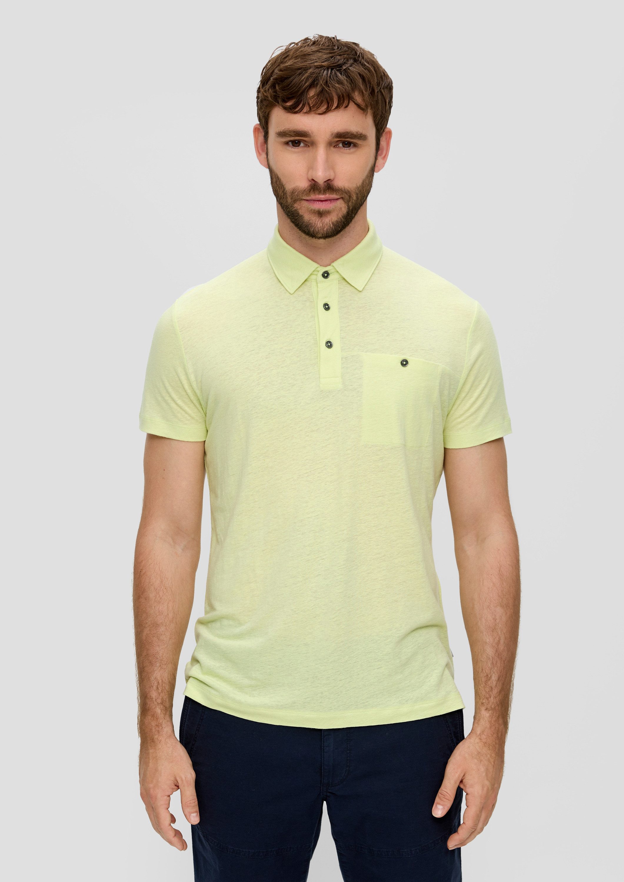 s.Oliver Kurzarmshirt Polo-Shirt Poloshirt aus Leinenmix mit Brusttasche