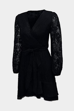 ZWY Dirndl Womens Long Sleeve V Neck Lace Wrap Mini Dresses,spitzenkleid schwarz (Größe: M-XXL) Kleid zum Abnehmen der Taille