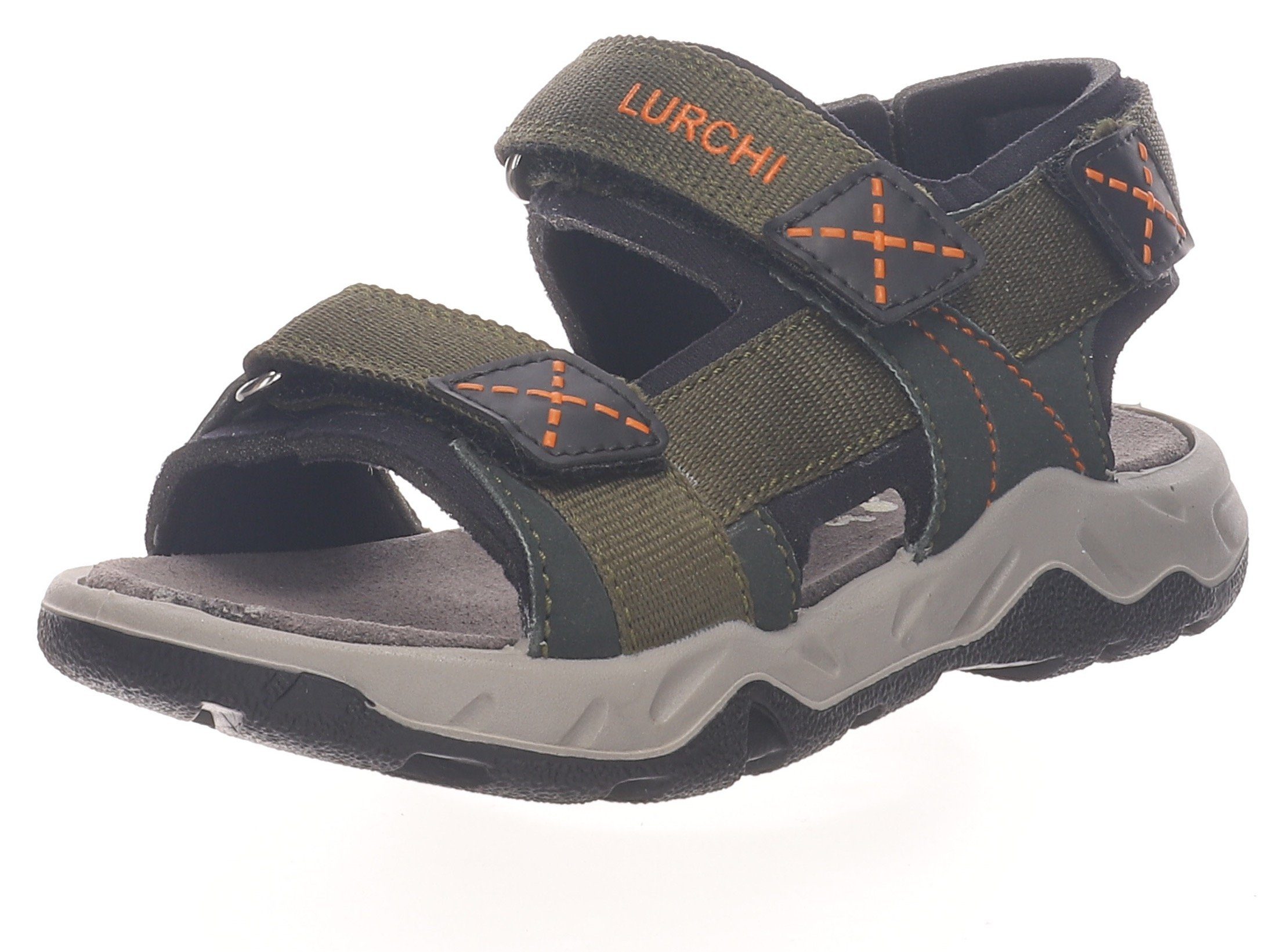 Lurchi ODONO WMS: Mittel Sandale mit farbigen Ziernähten oliv-schwarz-orange | Sneaker