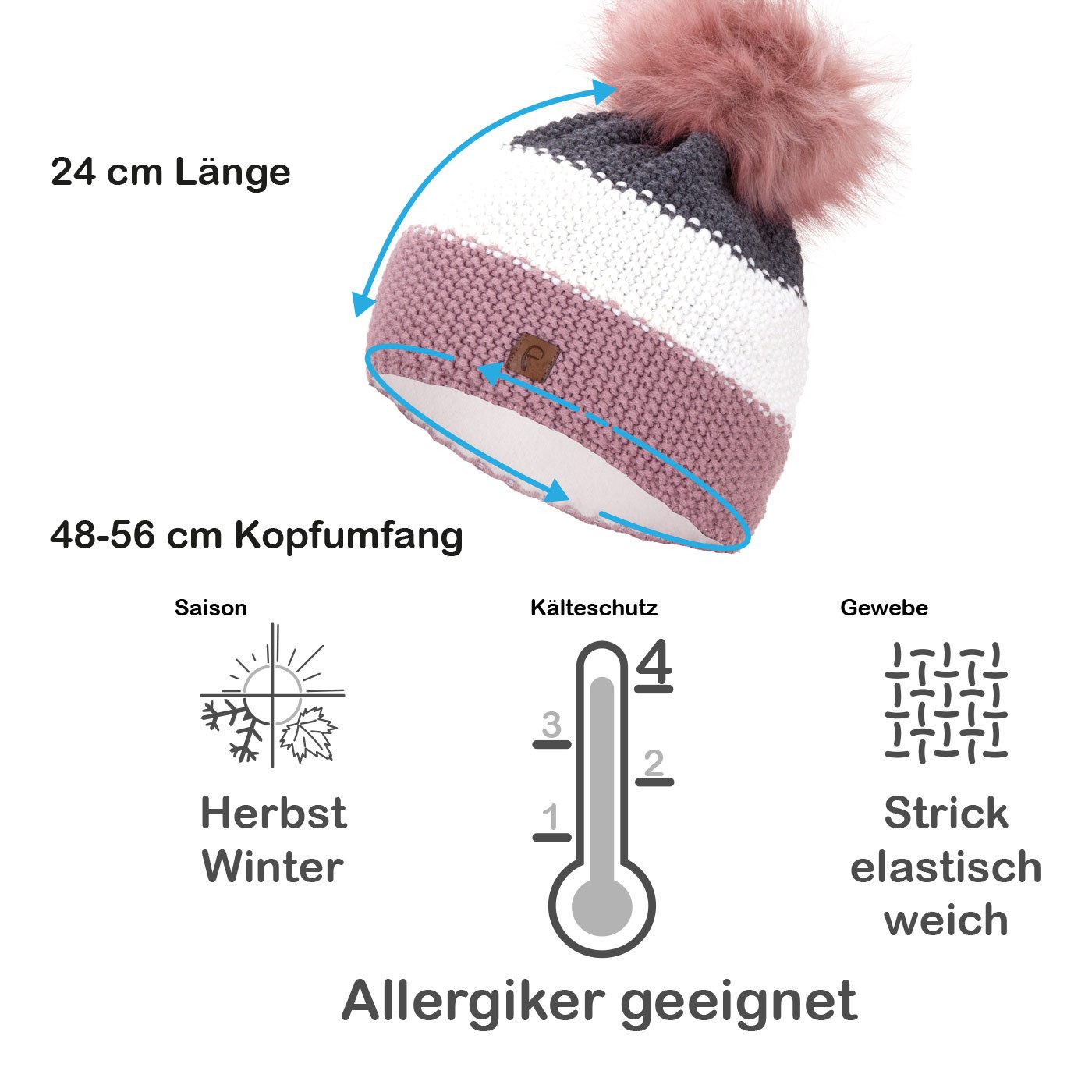Faera Bommelmütze Wintermütze Damen Herren Mütze Beanie Haube gefüttert Bommelmütze