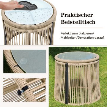 FUROKOY Gartenlounge-Set Gartenlounge mit Tisch,Ecksofa mit Eisengestell und beigem Seilbezug, (Außenbereich Garten Beige Sofa,Leicht zu reinigen, Gartenmöbel aus gewebtem Seil Kissen inkl. Reißverschluss), L-förmige Set Kombinationsset für Gärten, Terrassen, Schwimmbäder