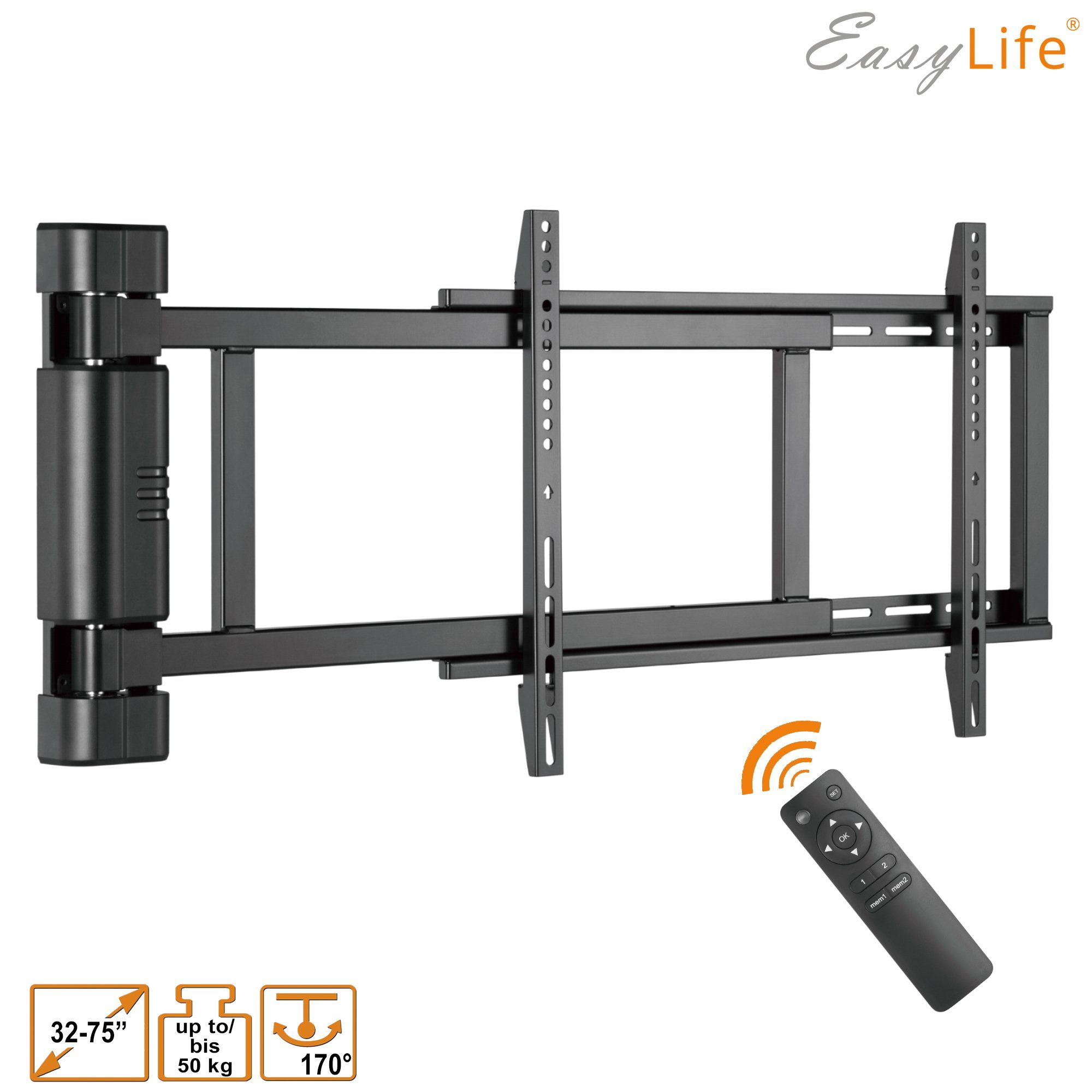 EasyLife TV-Wandhalterung TV Wandhalterung elektrisch schwenkbar, 32-75", VESA 600x400 (schwarz), (bis 75 Zoll)