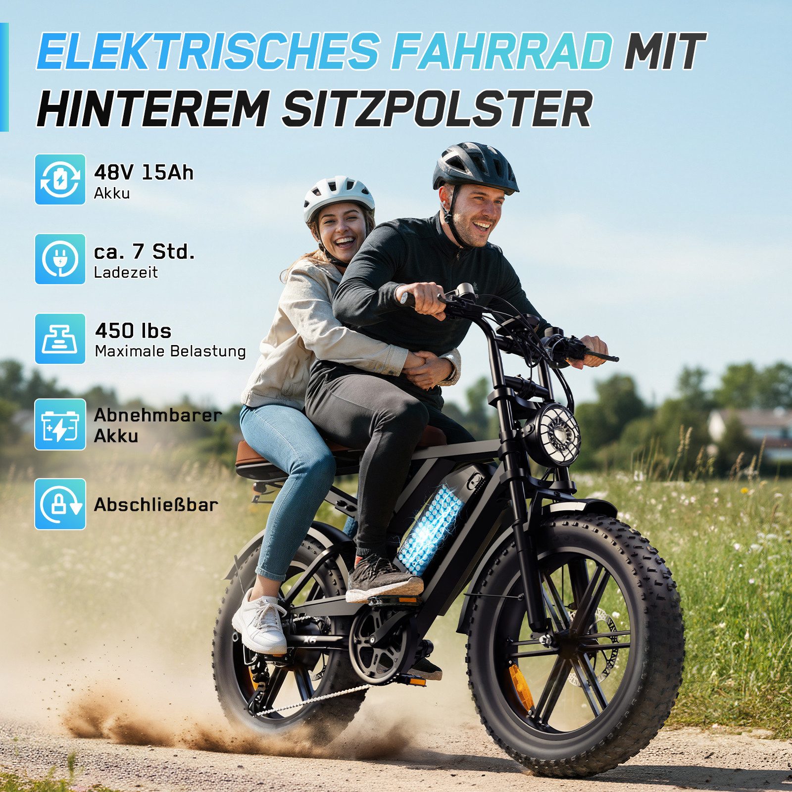 SISIGAD E-Bike Mountainbike 20'' E-Bike – 48V 15Ah Akku, 100 km Reichweite und Vollfederung, Shimano, 720 Wh, Fat Tire Elektrofahrrad – 7-Gang Schaltung, hoher Tragkraft 204kg,APP