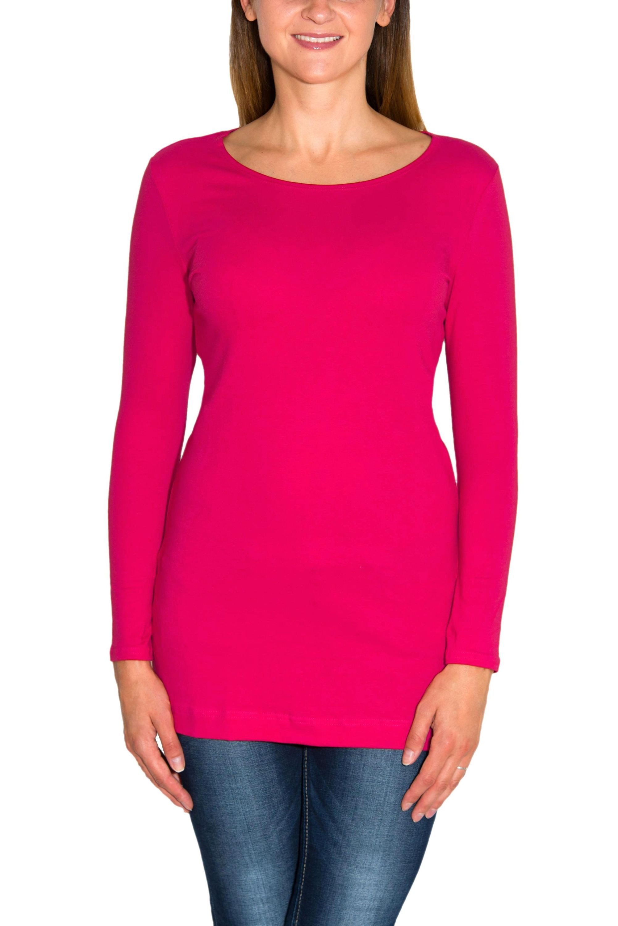 Langarmshirt Alkato Damen Langarm Longshirt Langarmshirt Tunika Basic Shirt