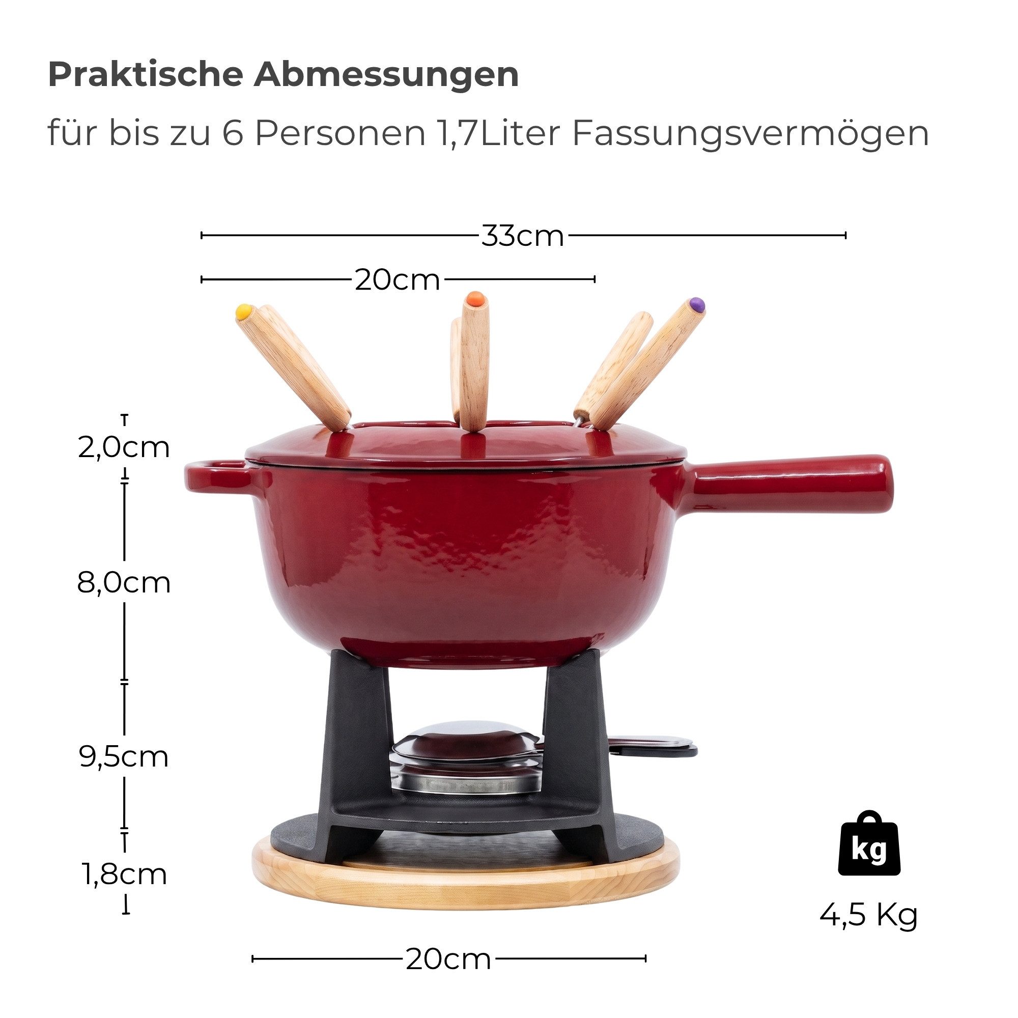 osoltus Fondue osoltus Fondue Käsefondue Set Gusseisen Matt Rot Emaille