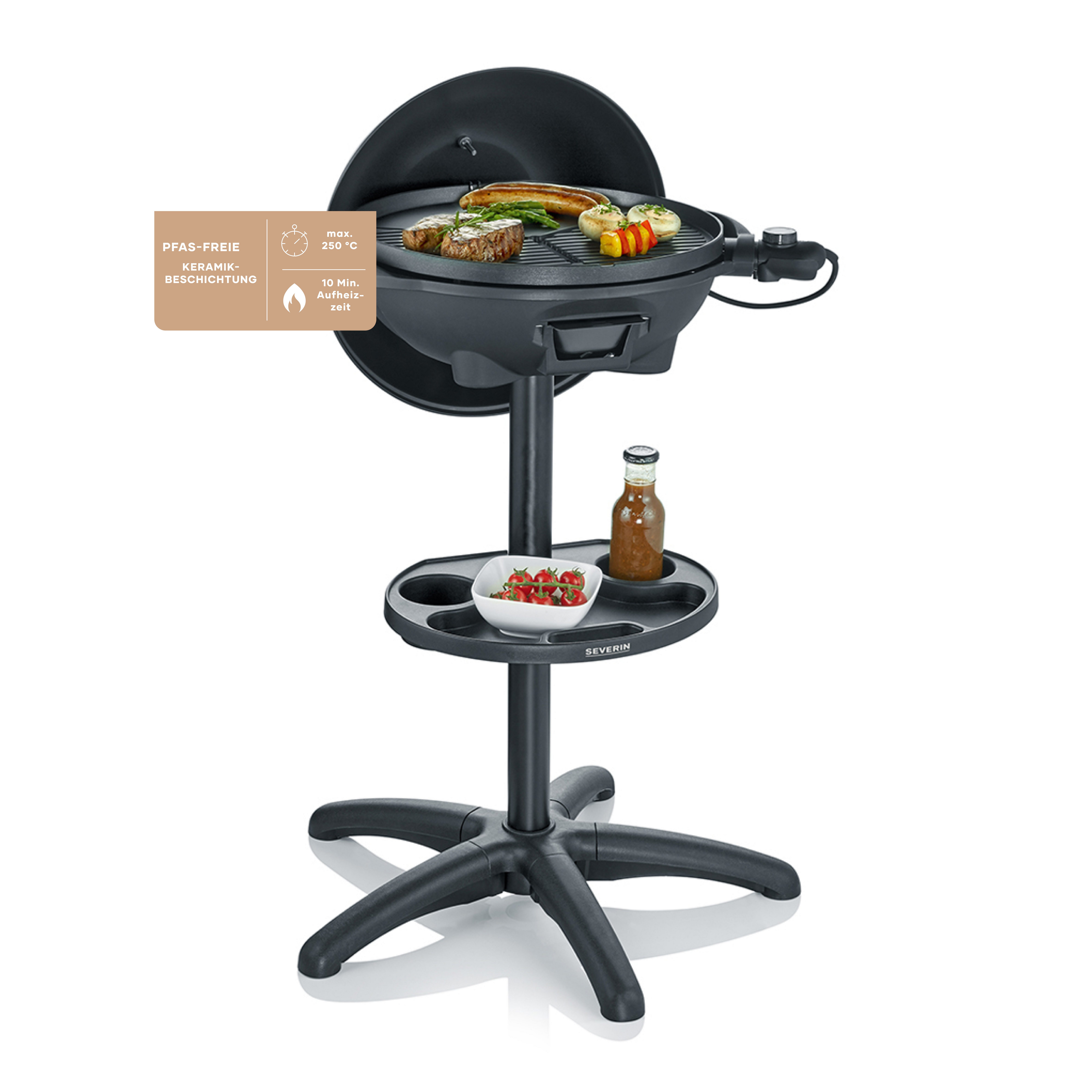 Severin Elektrogrill PG 8541, 2000 W, Elektrogrill mit Haube & Thermometer, Keramikbeschichtung, 41 cm