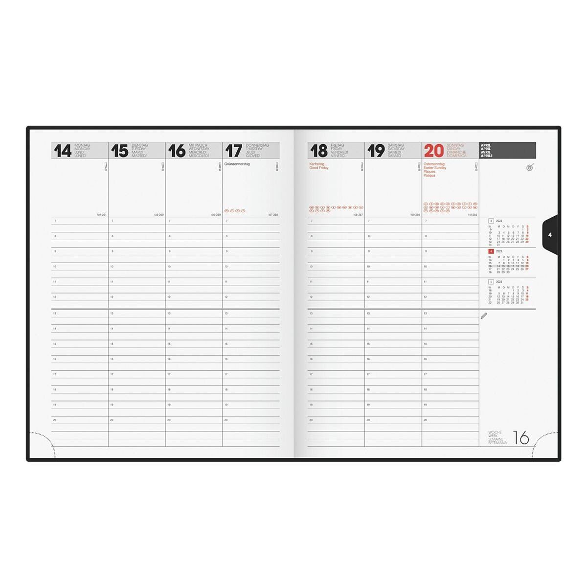 BRUNNEN Buchkalender, für 2023, 2 Seiten = 1 Woche