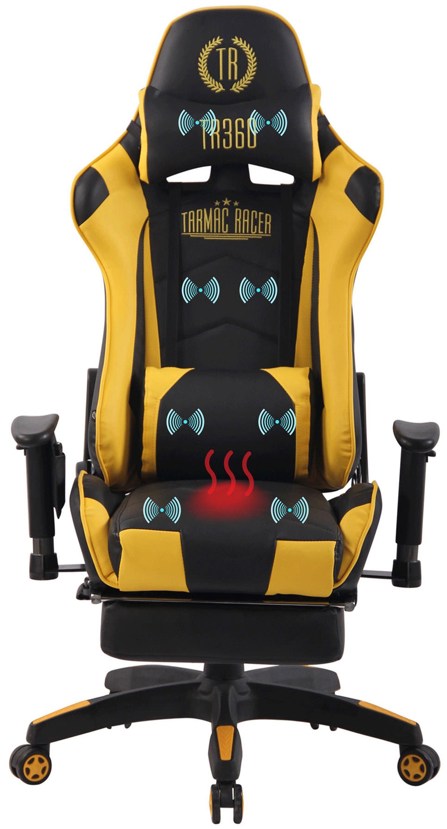 TPFLiving Gaming-Stuhl Turbine Kunstleder mit höhenverstellbar - Sitz: Drehstuhl, schwarz/gelb 360° Racingstuhl, schwarz Kunststoff drehbar Rückenlehne Chefsessel), - (Schreibtischstuhl, Gamingstuhl, und bequemer Gestell