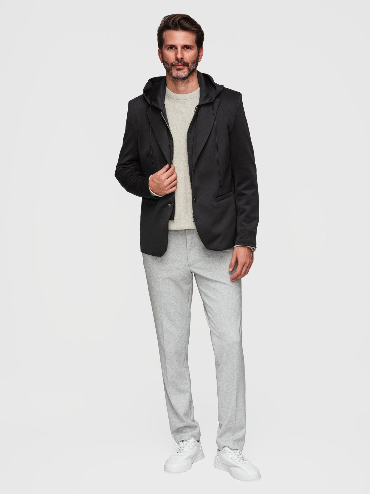 OMBRE Anzugsakko Herren Blazer mit Kapuze Casual Sakko Schwarz L (kein Set, 1-tlg) Abnehmbare Kapuze