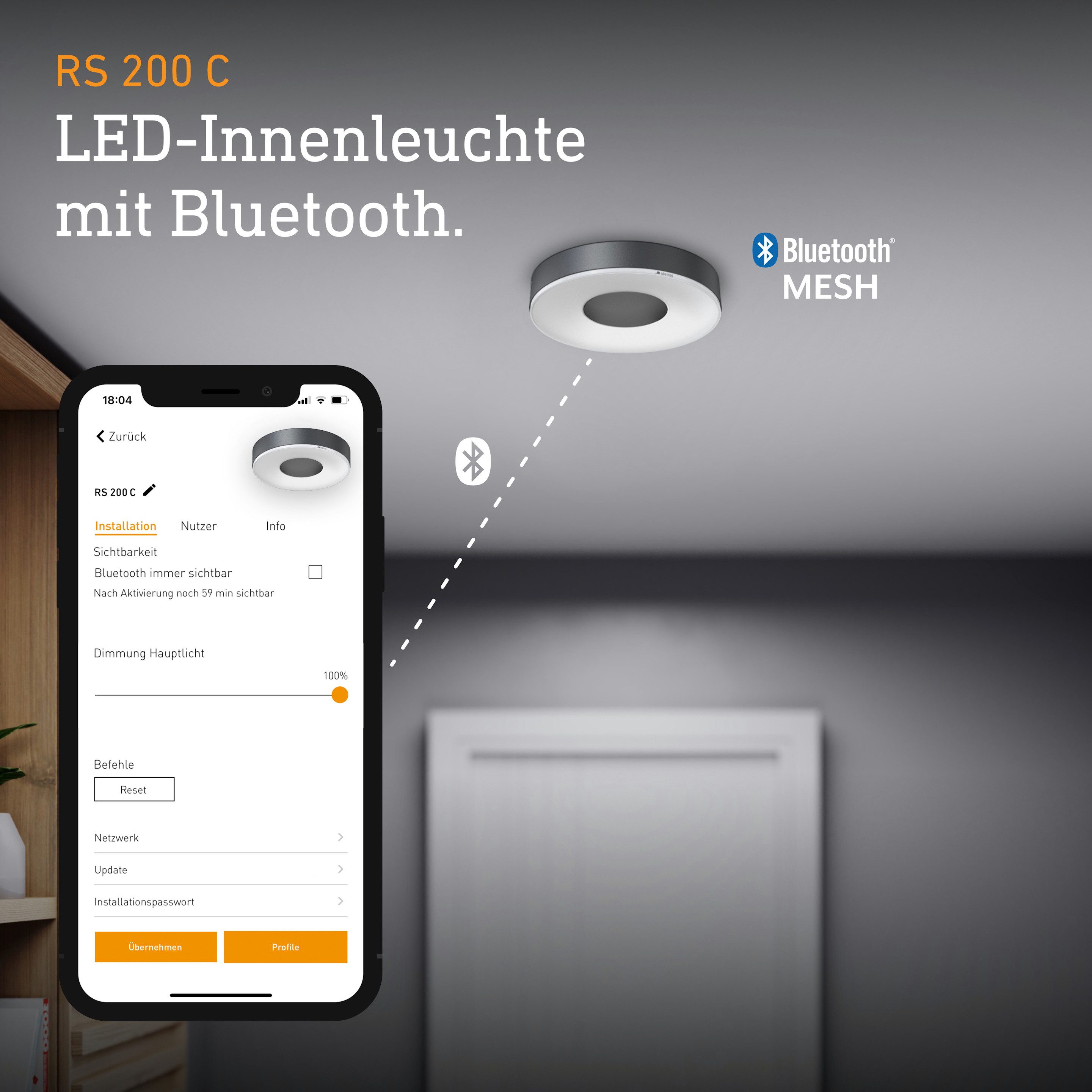 steinel Deckenleuchte RS 200 SC, ohne Bewegungsmelder mit Bluetooth, LED fest integriert, Warmweiß, Bewegungsmelder, Bluetooth, bedienbar per App