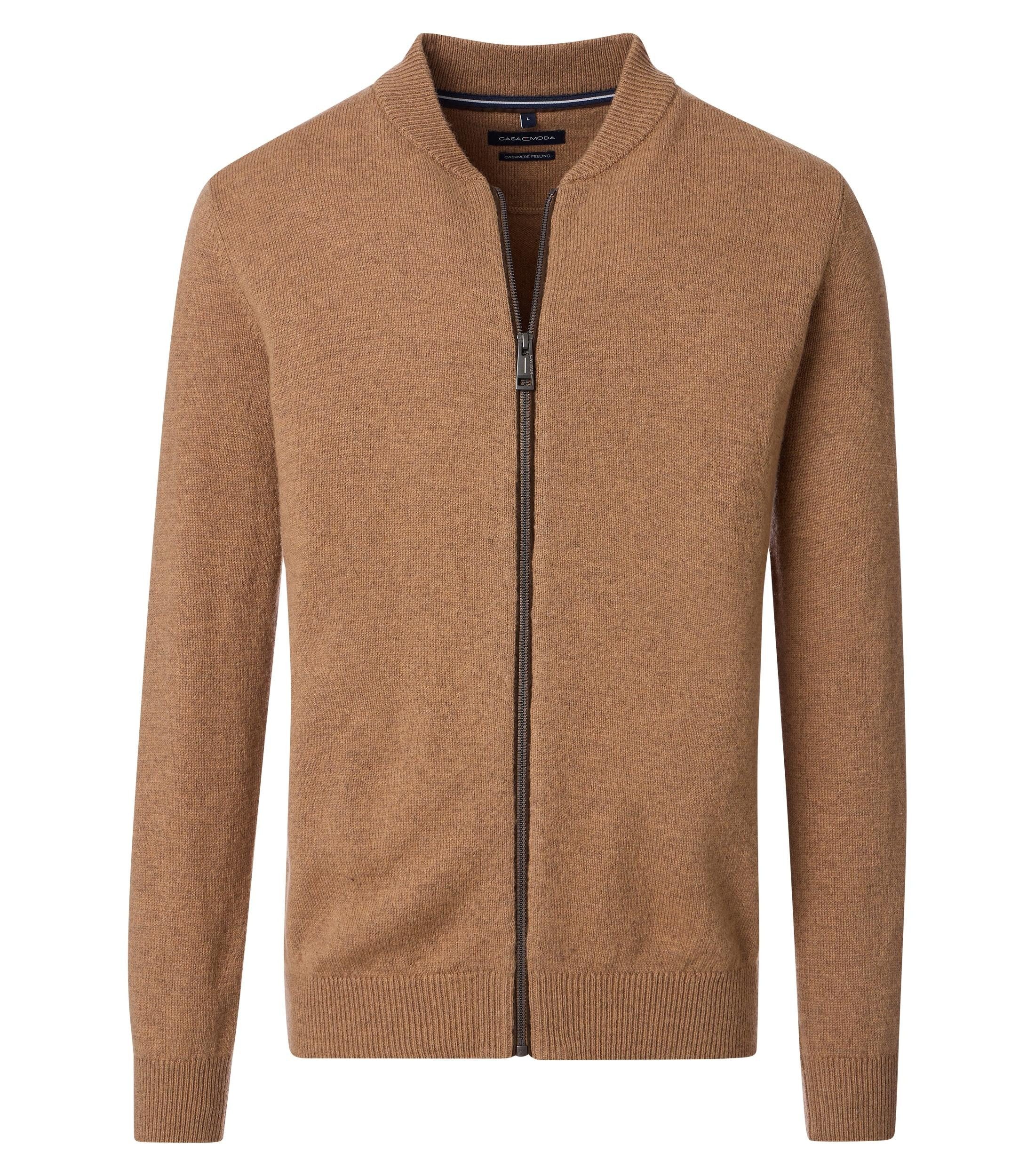 Strickjacke CASAMODA Herren Strickjacke Zipper Regular Lammwollmix Hellbraun
