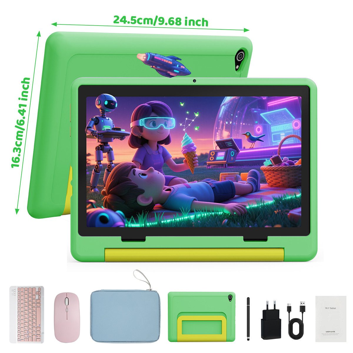 BUFO 10 Zoll Android 16, 24(3+21)GB RAM+64GB, 1280x800 HD IPS, Kinder Tablet (10", 64 GB, Android 16, WiFi 6, GMS-Zertifizierung Android 16, mit Stylus/Maus/Tastatur)