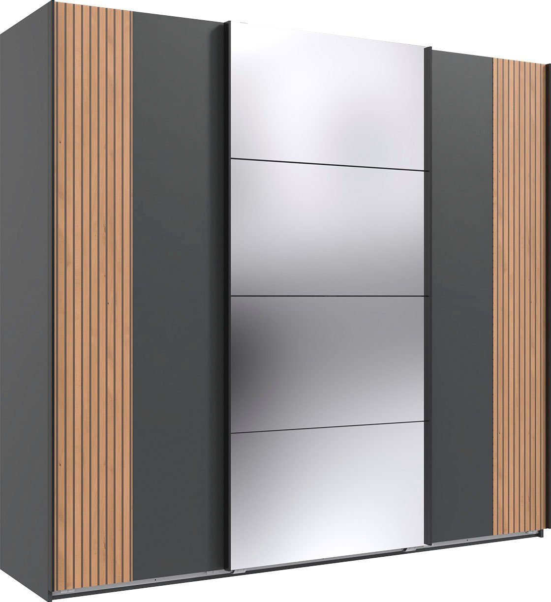 Wimex Schwebetürenschrank Malaga Kleiderschrank 3-türig mit Akustiklamellen-Optik und Spiegel