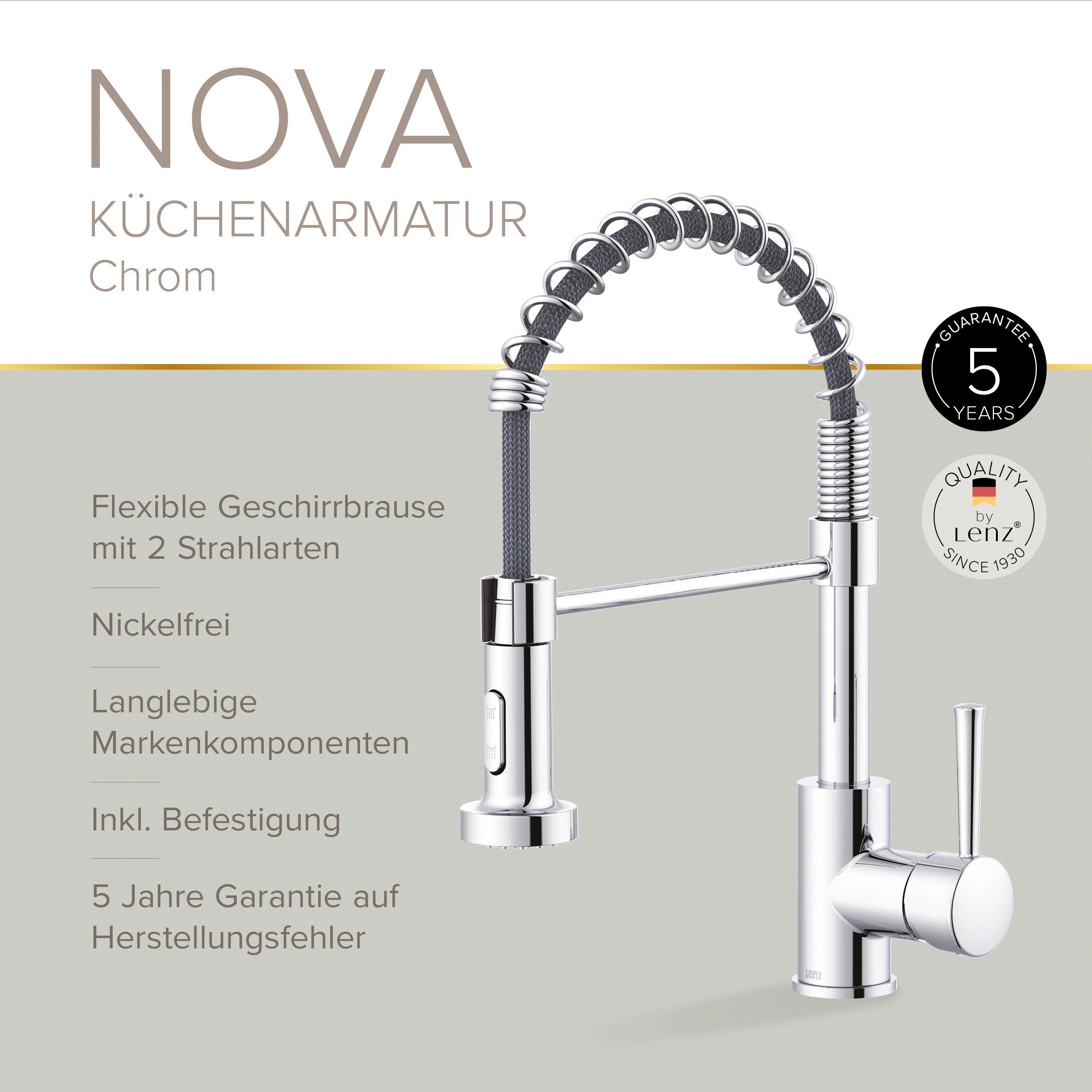 Lenz Küchenarmatur NOVA nickelfrei, 360° schwenkbar, 2 Strahlarten Nickelfrei – Bild 3 von 5