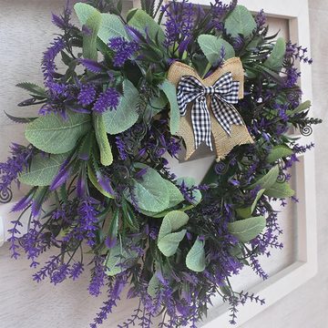 HIBNOPN Dekokranz Lavendel-Kranz für die Haustür künstliche herzförmige Kranz 42 cm