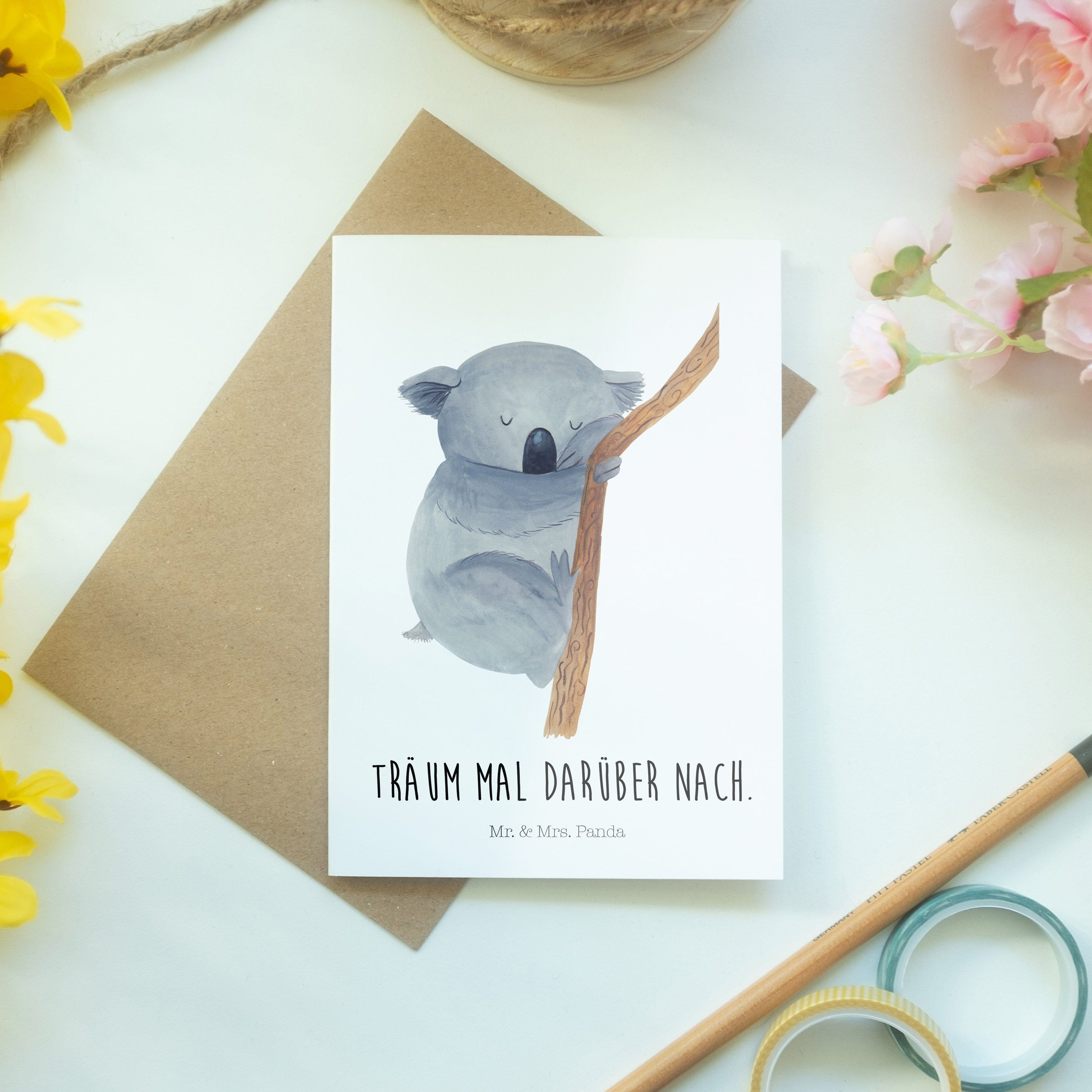 Einladungskarte, Grußkarte Weiß Schlafzimmer, Panda Mrs. Geschenk, Tiermotive & Koalabär - - Mr.