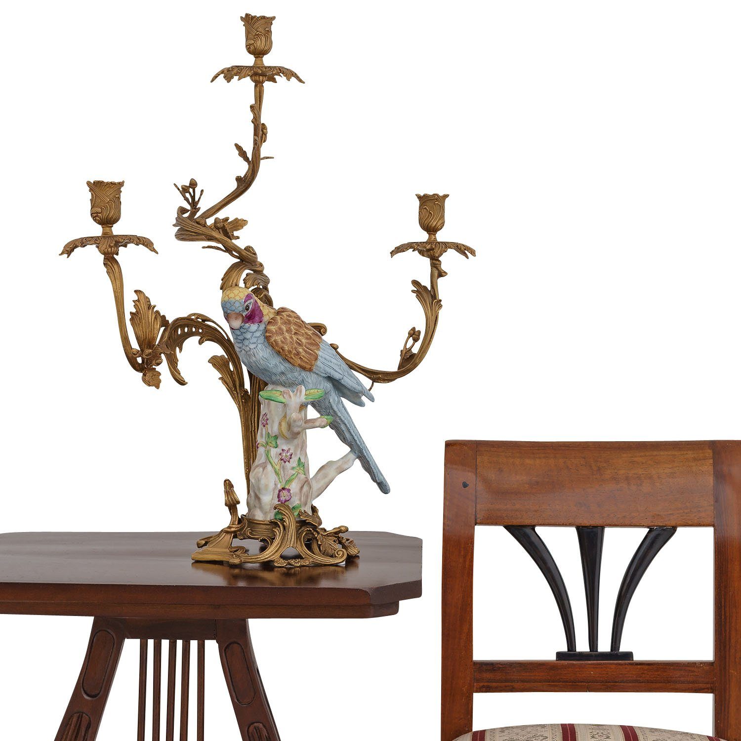 Aubaho Kerzenständer Kerzenständer Vogel Antik-Stil Papagei 6 Porzellan Bronze Kerzenhalter