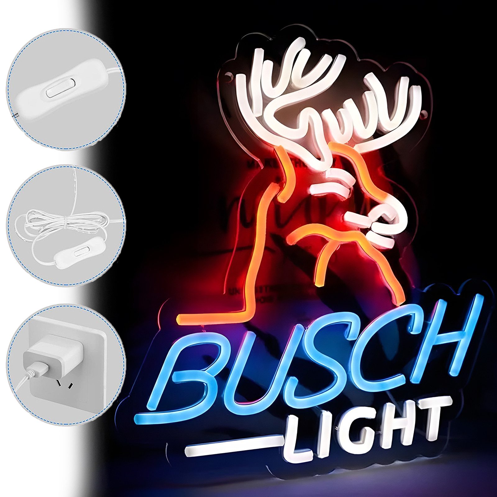 JIBENNEON Dekolicht BUSCH LIGHT Neonschild mit Ein-/Ausschalter Neon Nachtlicht Gaming, BUSCH LIGHT-Reh, LED fest integriert
