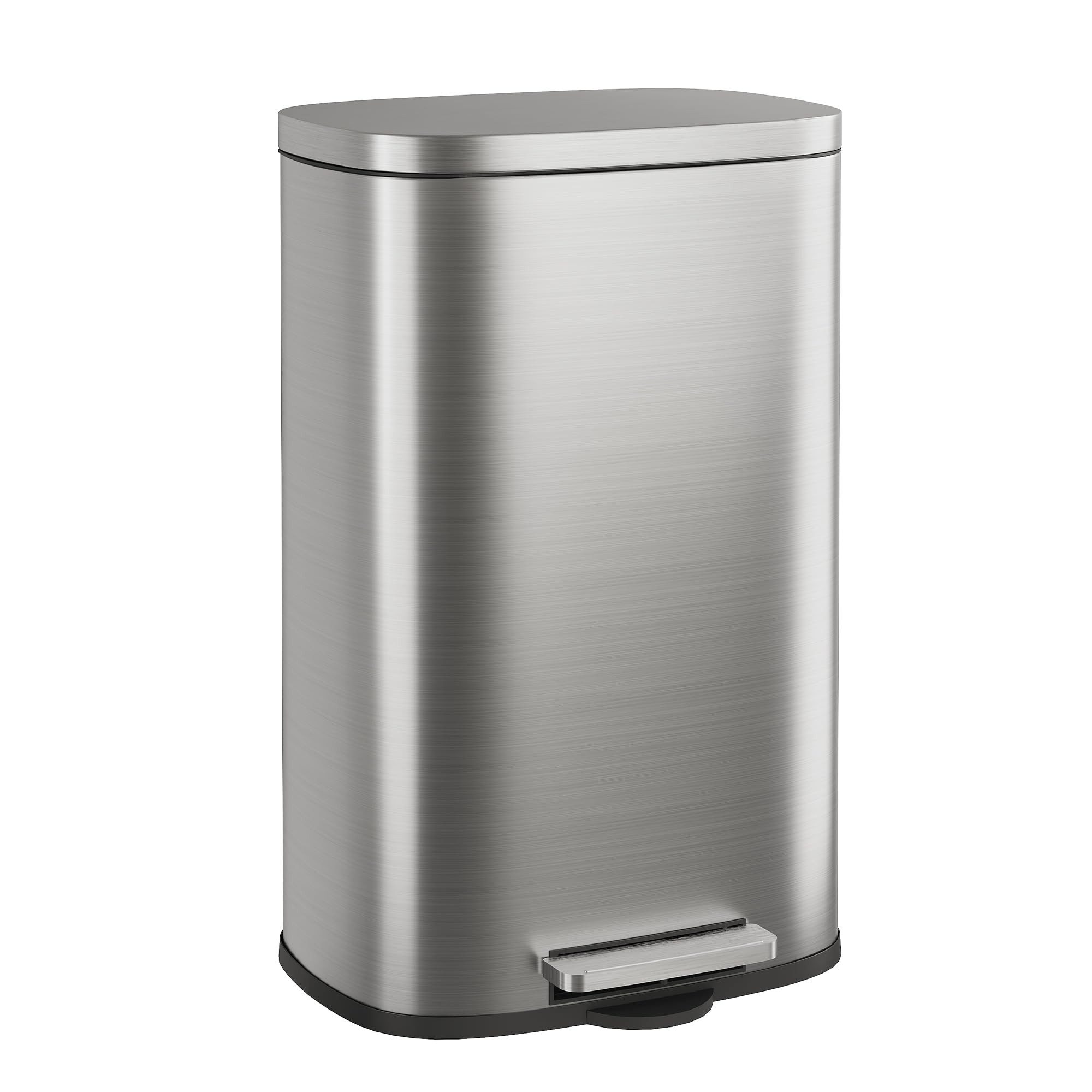 WLIVE Mülleimer Küche 50L, Edelstahl Tretmülleimer mit Inneneimer & Soft-Close, robustes Fußpedal, geruchsdichter Abfalleimer für Küche/Bad/Büro