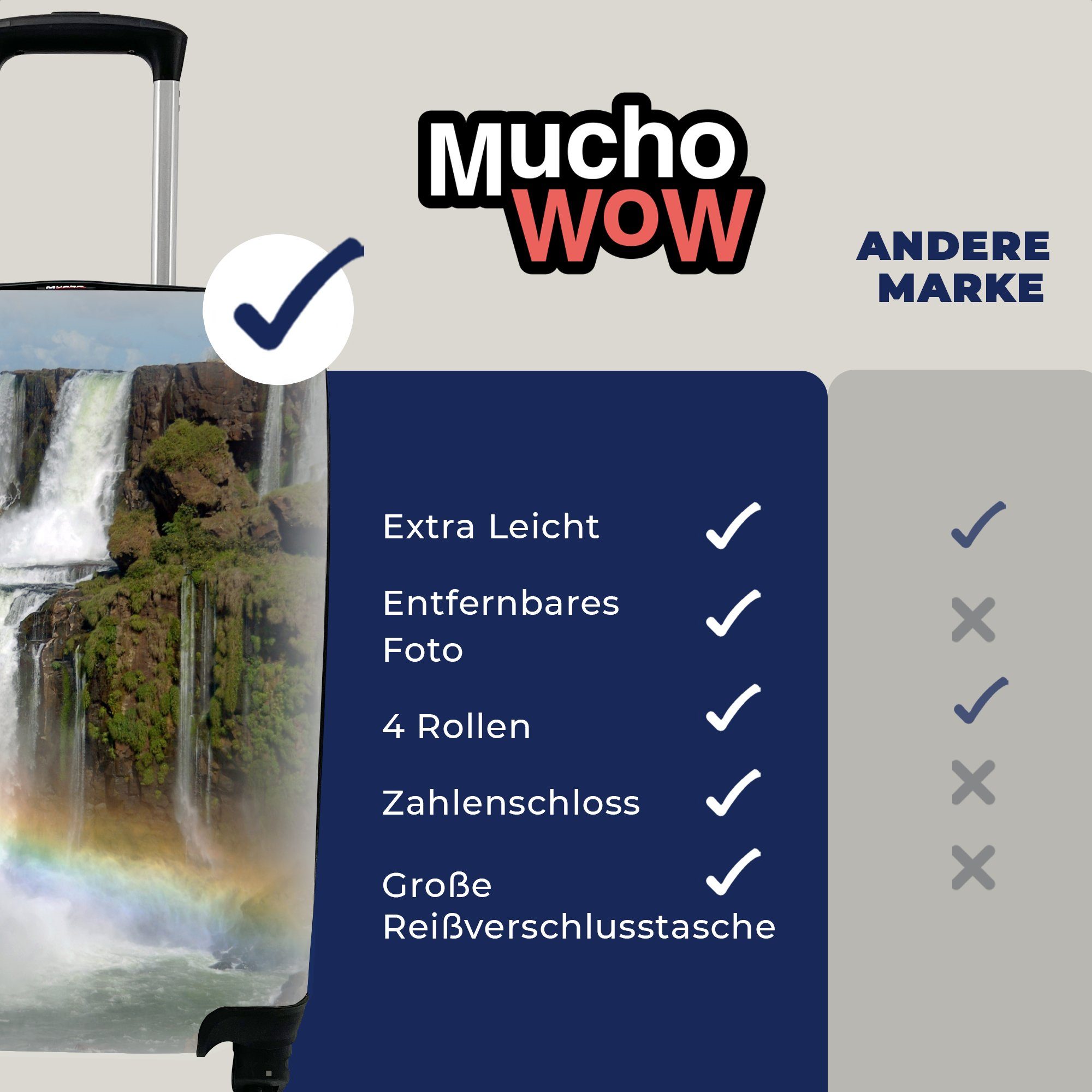 4 Iguacu-Wasserfälle mit MuchoWow Rollen, Ferien, Reisetasche für rollen, mit Trolley, Regenbogen, Handgepäckkoffer einem Reisekoffer Handgepäck