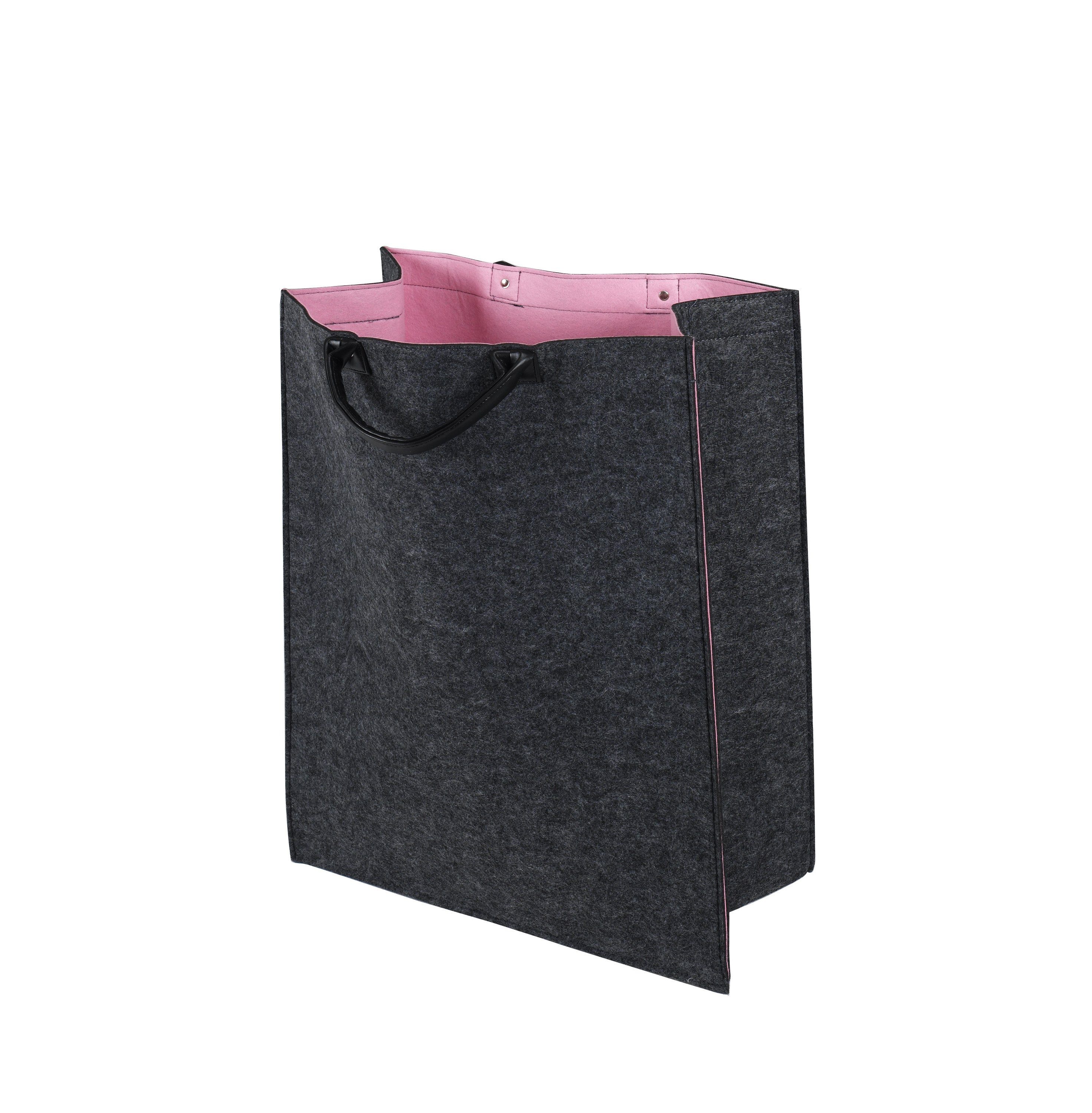 Multifunktionstasche Wäschetaschen grau, pink, RITA (1 Wäschebox Filztasche Kaminholzkorb St), Wäschesammler innen Wäschesack Wäschetasche ARTRA