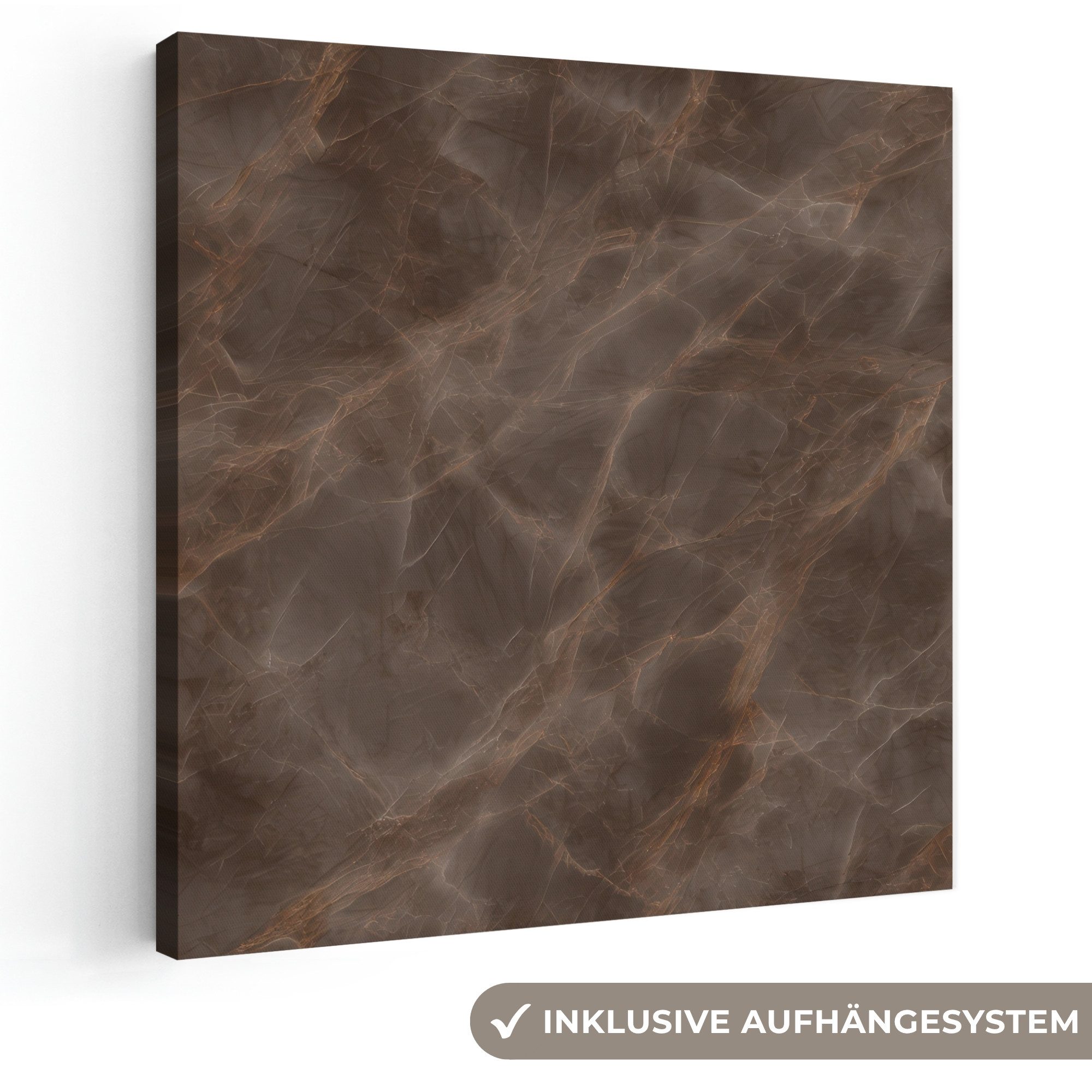 OneMillionCanvasses® Leinwandbild Brauner Marmor - Organisch - Naturstein, Fotodruck (1 St), Wandbild, Deko Schlafzimmer Wohnzimmer Flur 20x20 cm