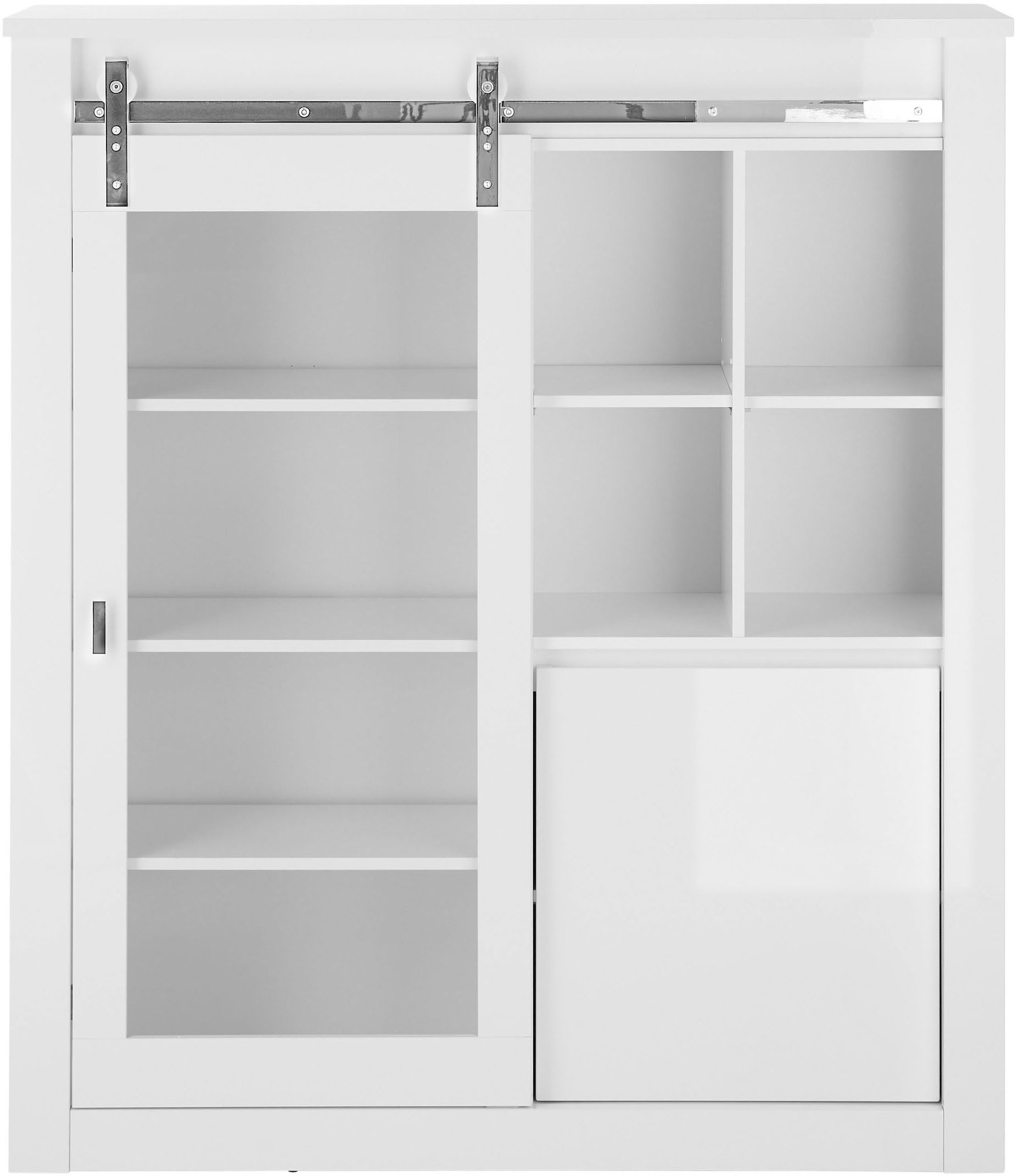 Home affaire Vitrine Daytona, moderner Hochschrank, Glasvitrine in Weiß Hochglanz mit Schiebetürenbeschlag in Chrom-Optik, ausreichend Stauraum