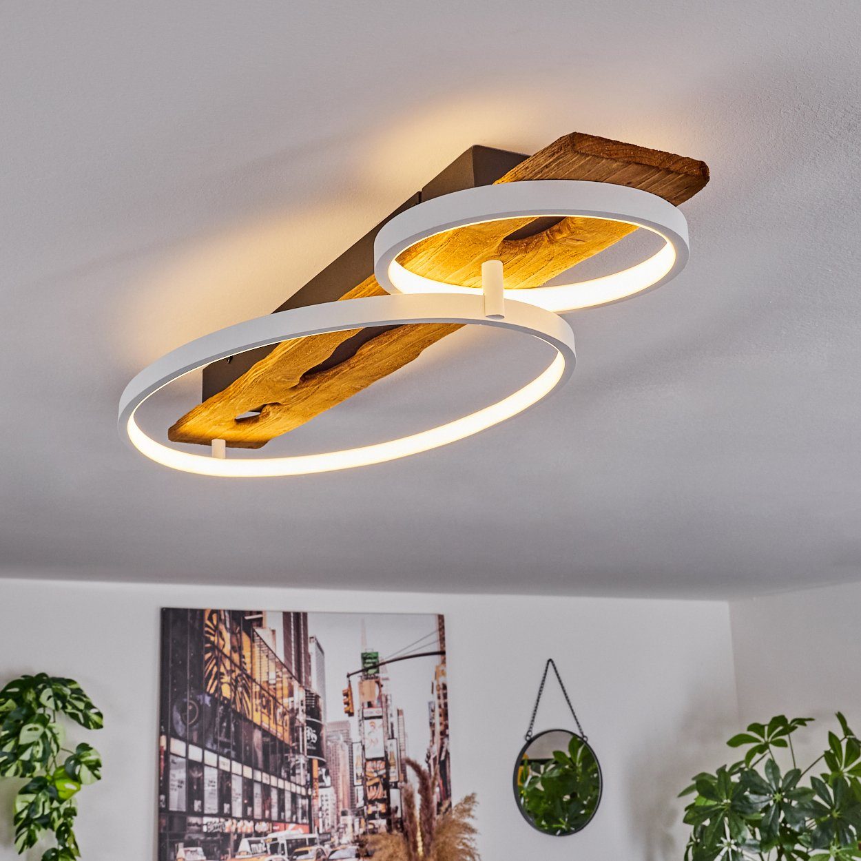 Lumen, LED über in Metall/Holz/Kunststoff Deckenlampe 30 wechselbar, 3000 Deckenleuchte Watt Anthazit/Natur/Weiß, LED aus dimmbar Kelvin, hofstein 3600 Lichtschalter,