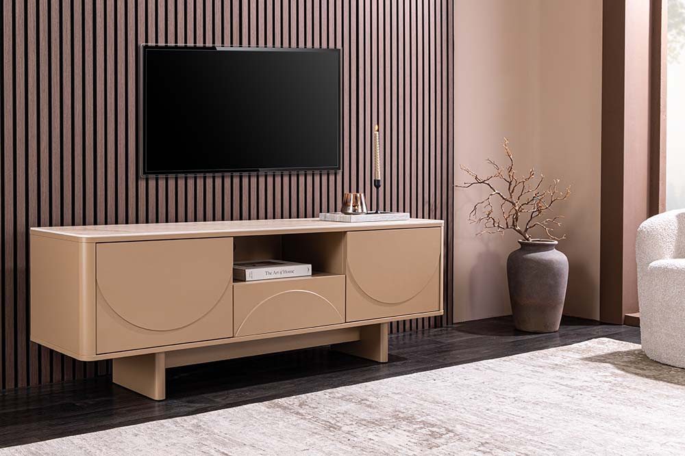 riess-ambiente TV-Board SAVOY 150cm beige/greige - Keramik, mit Schublade, 3D-Front, Stauraum (Einzelartikel, 1 St), modernes Lowboard - ideal für Flur, Ess-, Wohnbereich und TV-Ecke