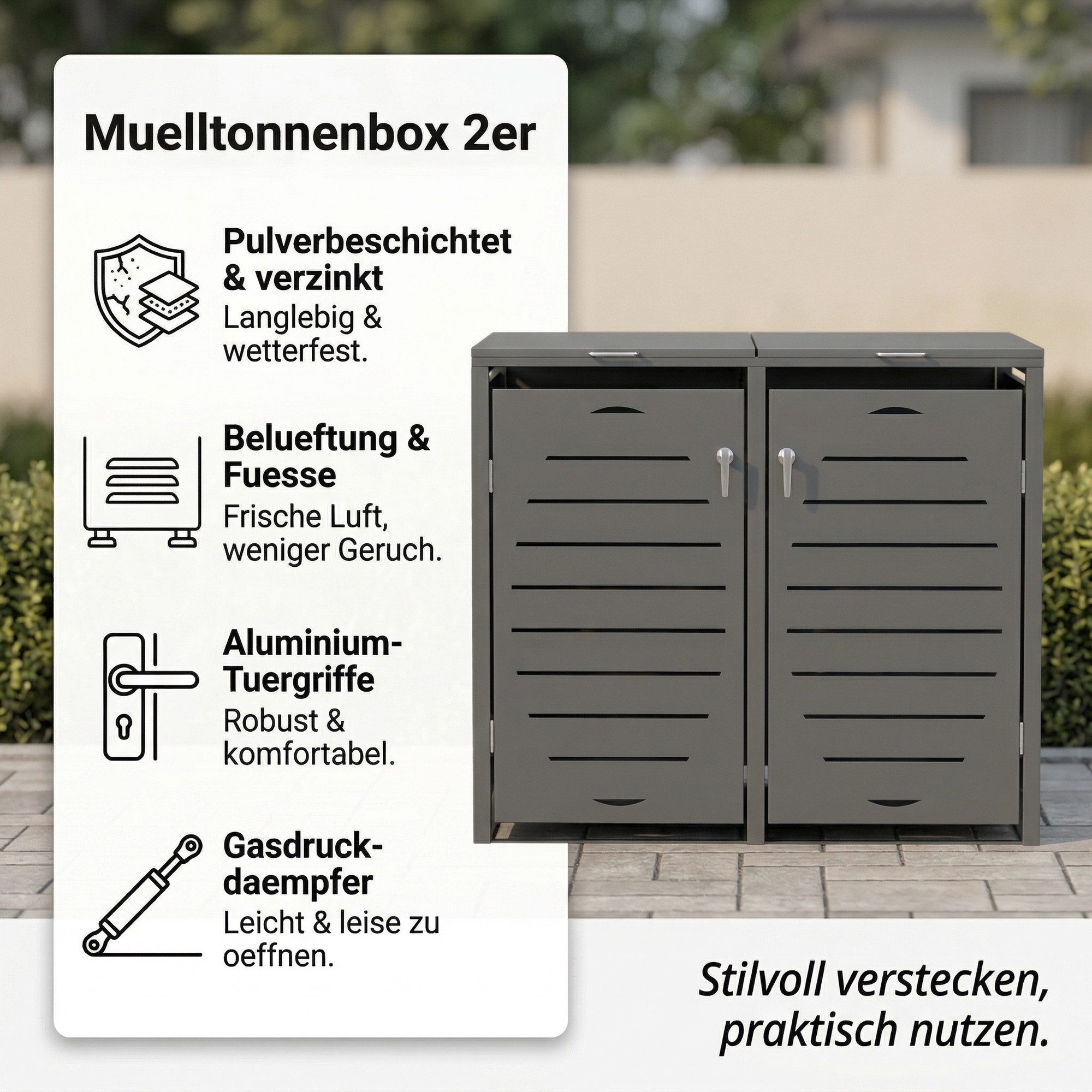 Mucola Mülltonnenbox Mülltonnenverkleidung 240L erweiterbar mit Klappdeckel Mülltonnenhaus (Stück), Erweiterbares Modulsystem für 240L Mülltonnen