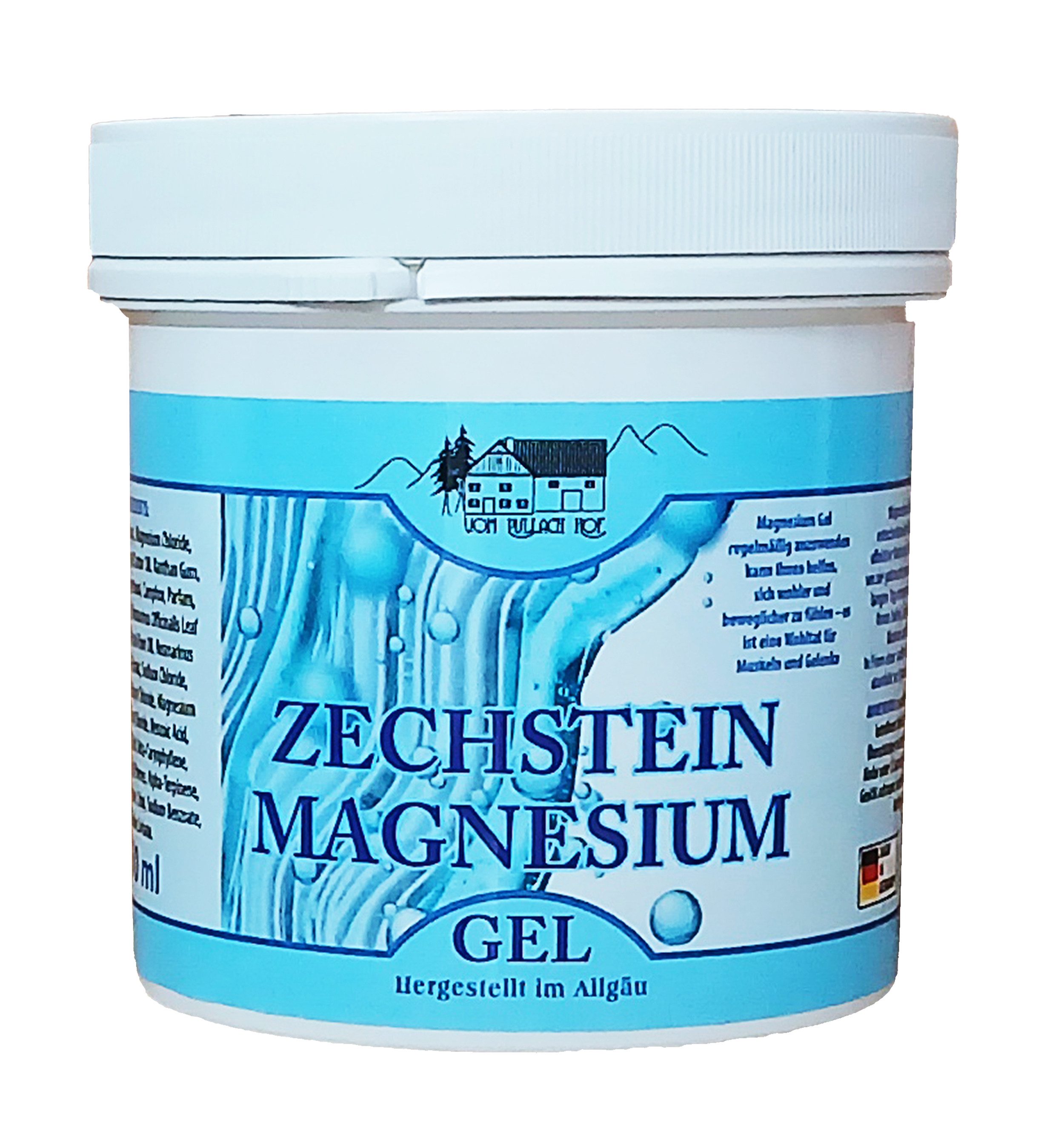 vom Pullach Hof Feuchtigkeitscreme ZECHSTEIN MAGNESIUM GEL 250m Mineral Creme für Körper Gelenke 77, Muskeln Massage Pflege Allgäu