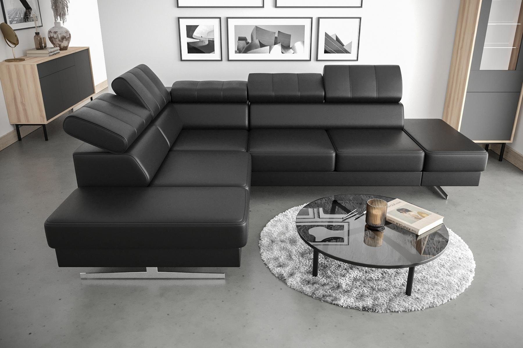 Schwarz Polsterung Textil Ecksofa, Luxus Ecksofa Form Möbel JVmoebel Design L Couch Sofa