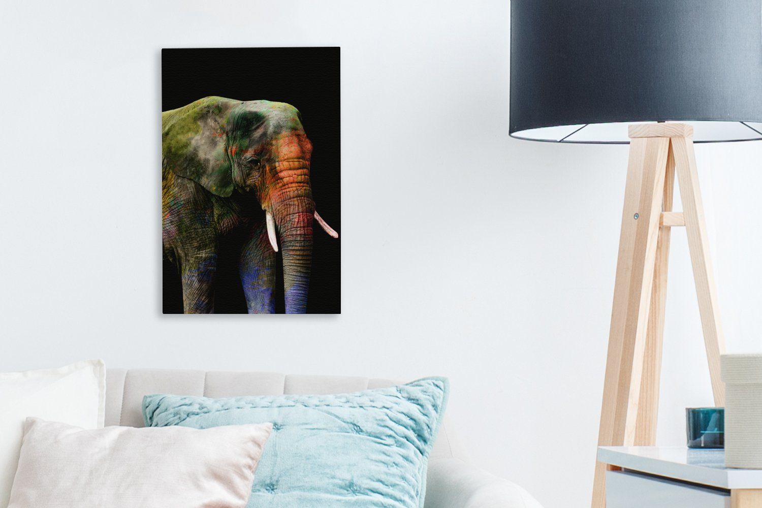 OneMillionCanvasses® Leinwandbild Schwarz, - cm Gemälde, 20x30 fertig Zackenaufhänger, bespannt (1 St), inkl. Farbe Elefant - Leinwandbild
