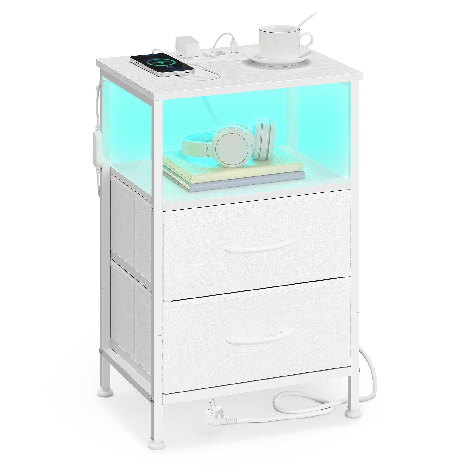 SONGMICS Nachttisch, mit Ladestation, Beistelltisch mit App-gesteuerter, LED-Beleuchtung