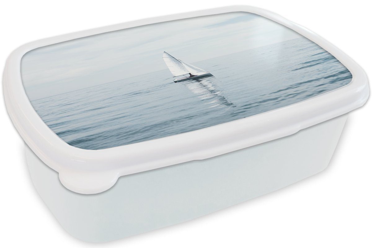 Mädchen MuchoWow Lunchbox Brotdose, Brotbox Erwachsene, Segelboot weiß - und Kinder und Blau, Jungs Meer - für (2-tlg), Kunststoff, für