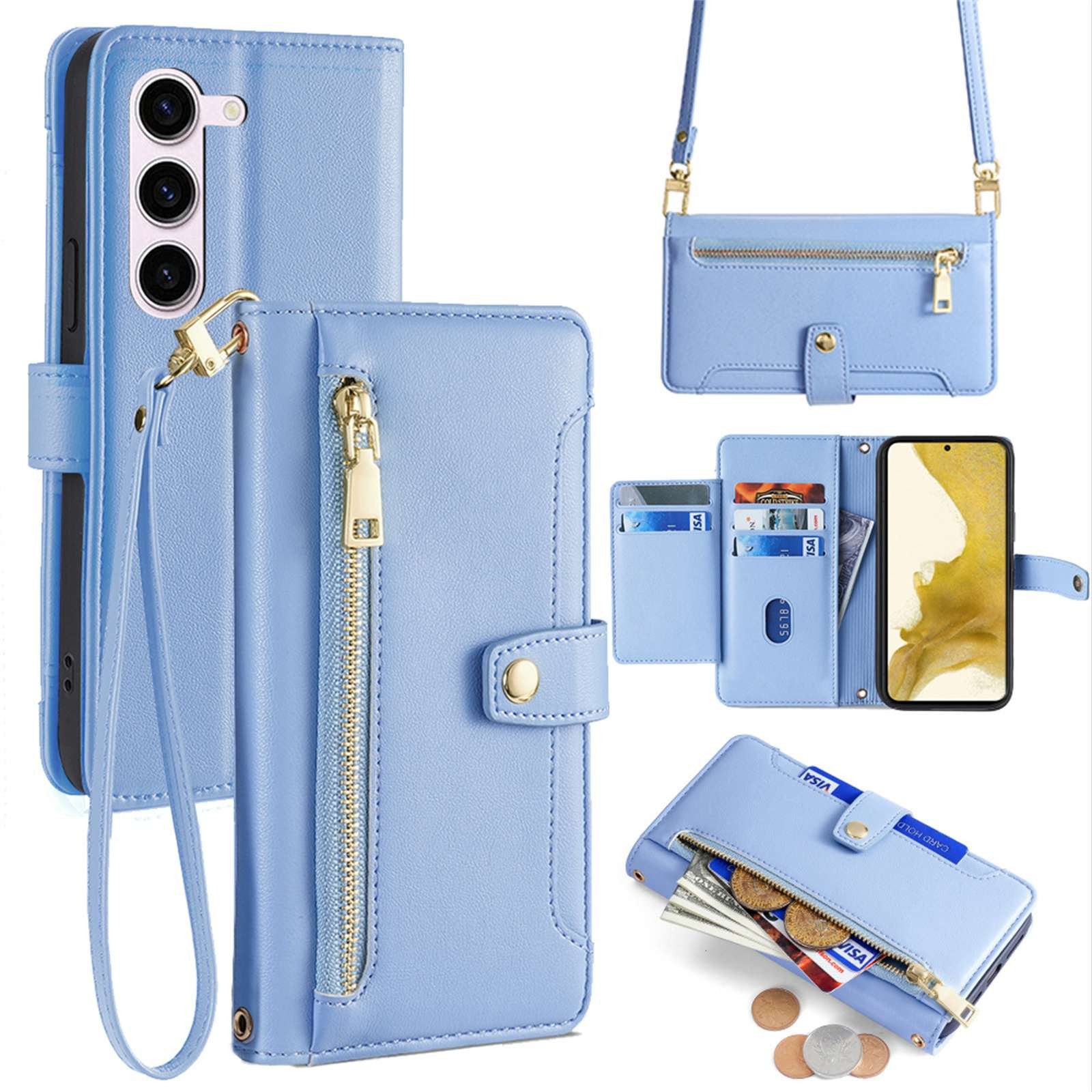 betterfon Handykette für Samsung Galaxy Leder Umhänge Hülle mit Kartenfächer, Hände frei – mit Silikonhülle & Schnur für flexiblen Alltag
