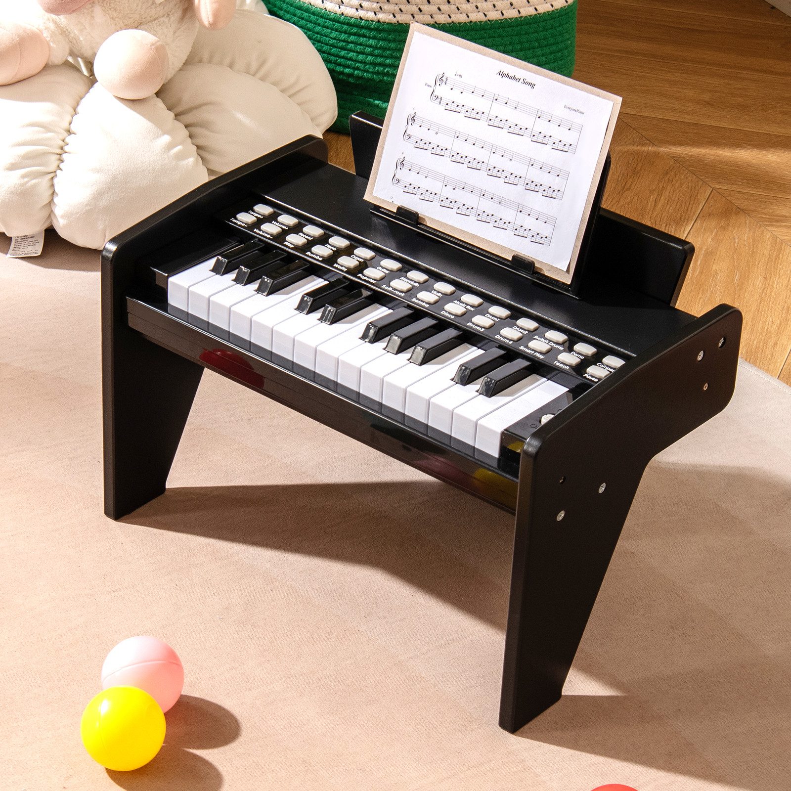 COSTWAY Spielzeug-Musikinstrument, Holzspielzeug mit Abnehmbarer Notenständer & Lautstärke