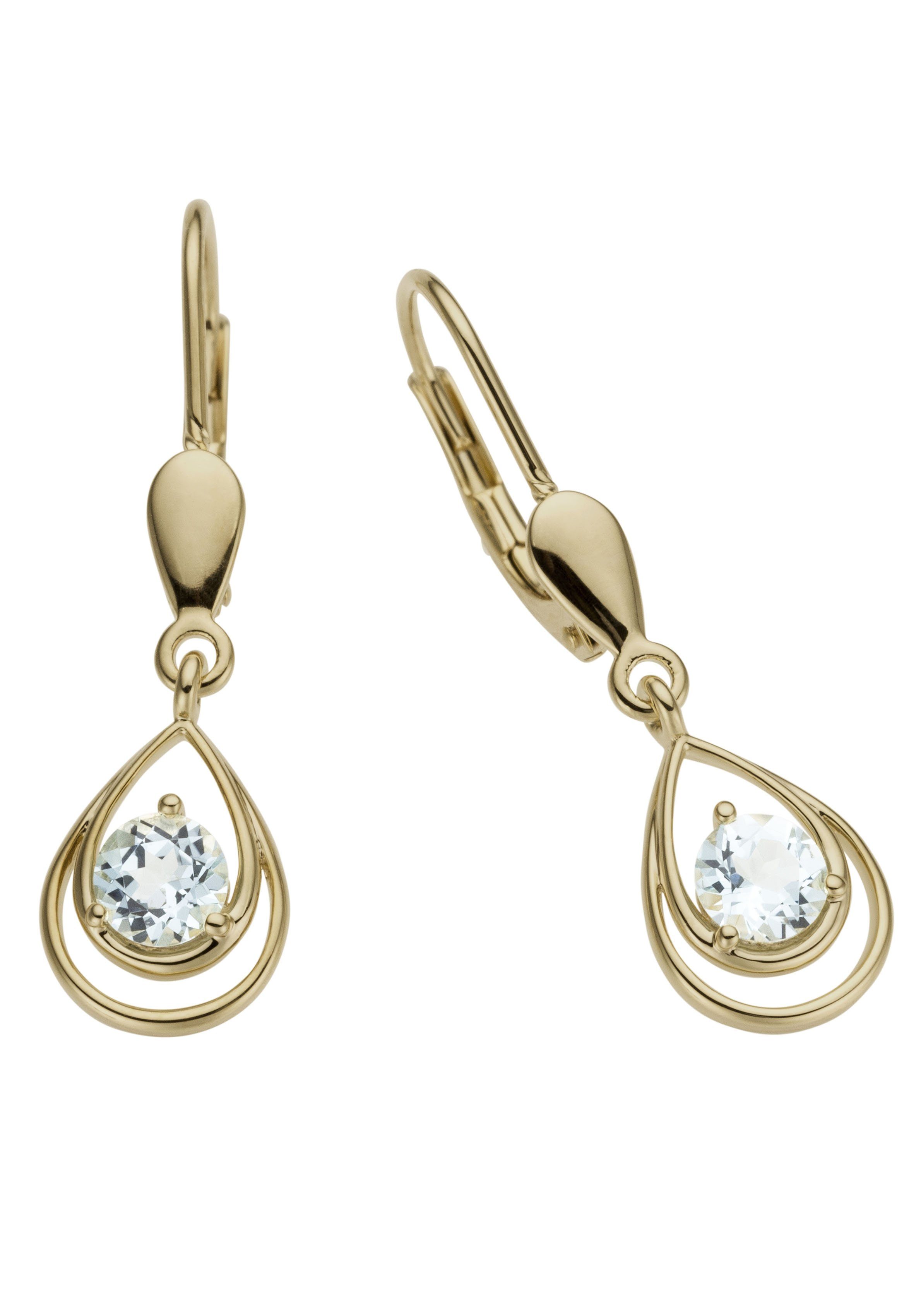 Firetti Paar Ohrhänger Schmuck Geschenk Gold 333 Ohrschmuck Patentbrisur Tropfen Glitzer, mit Blautopas (behandelt)