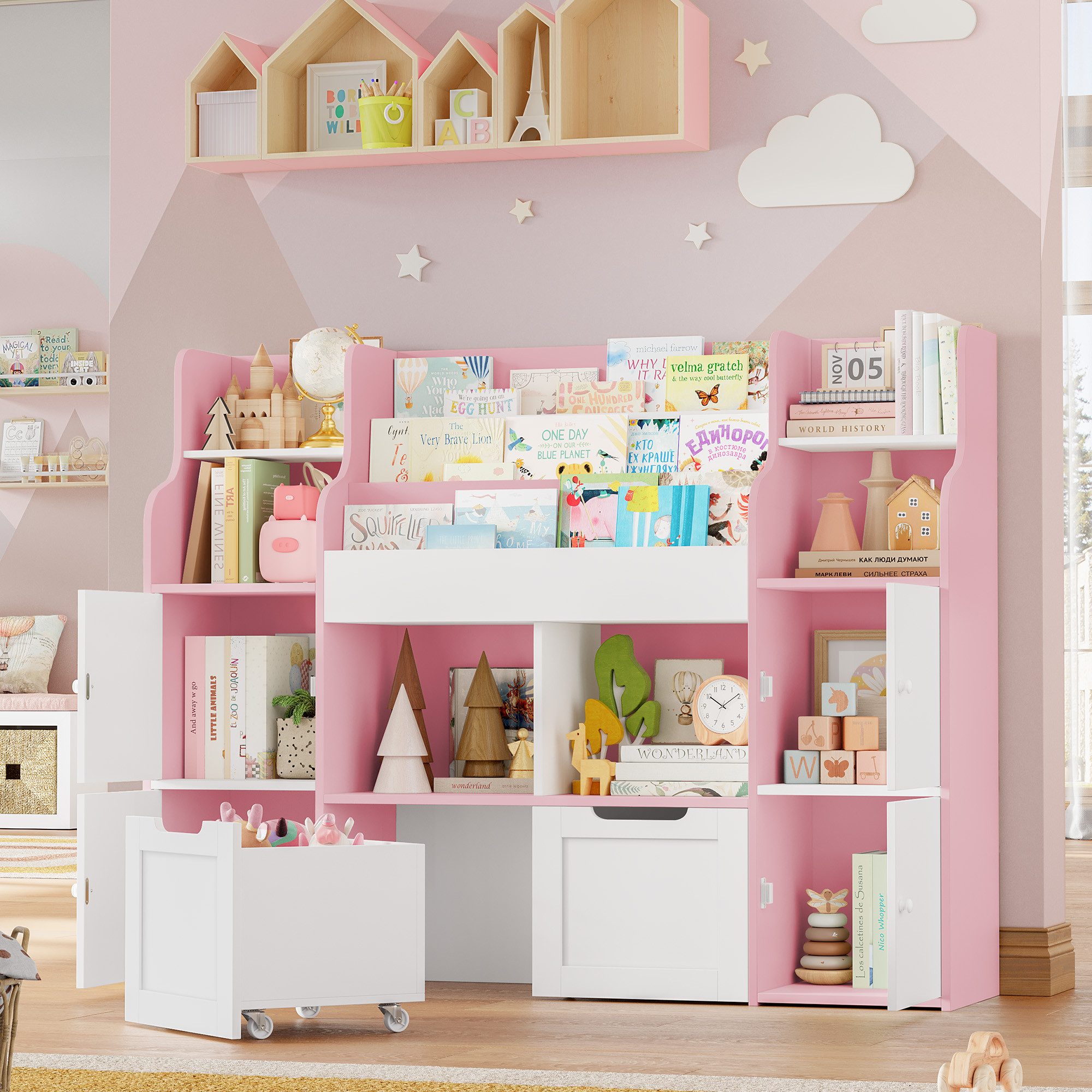 Homfa Kinderregal Spielzeugtruhe mit 2 Schubladen auf Rollen Bücherregal, K günstig online kaufen