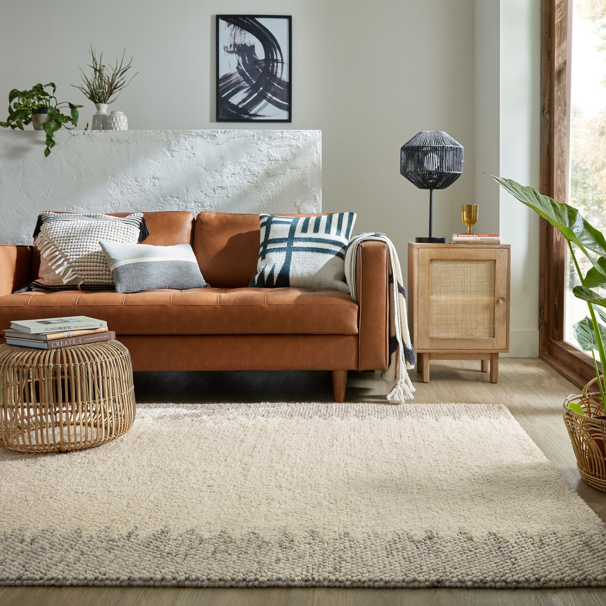 FLAIR RUGS Wollteppich Minerals Border, rechteckig, Höhe: 3 mm, Wolle, Teppich mit Bordüre, Wohnzimmer, Schlafzimmer, Esszimmer