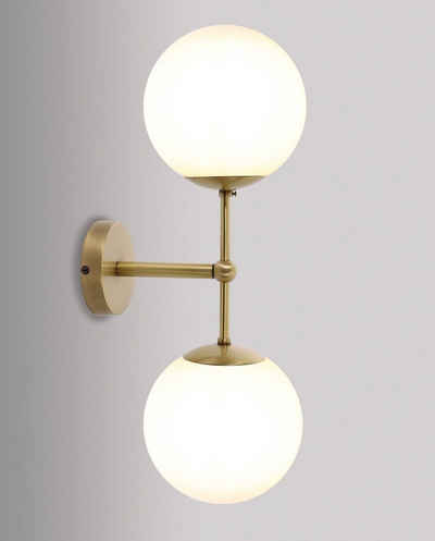 Licht-Erlebnisse Wandleuchte MUSA, ohne Leuchtmittel, Wandlampe Messing Glas Kugel in Bronze Wandlampe Bad Wohnzimmer