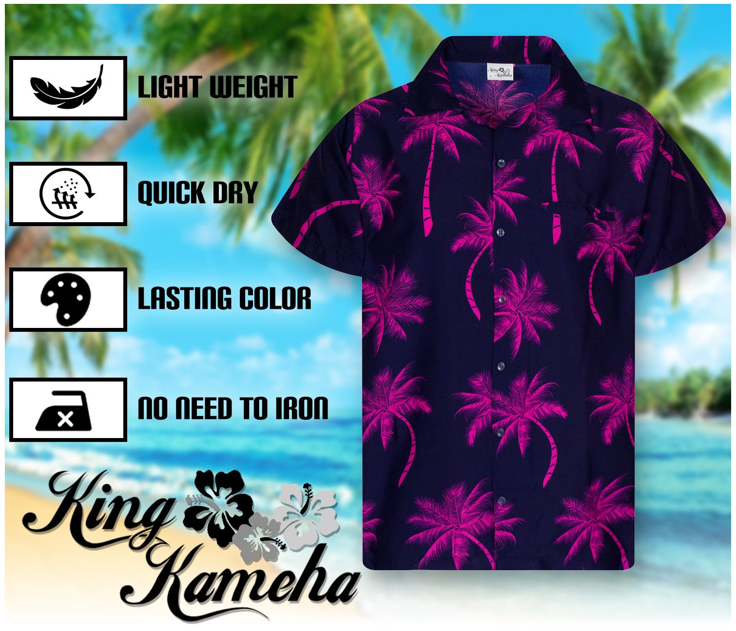 King Kameha Hawaiihemd "Palmshadow" Funky Hawaii-Hemd Herren Kurzarm Front-Tasche Sommerhemd – Bild 5 von 5