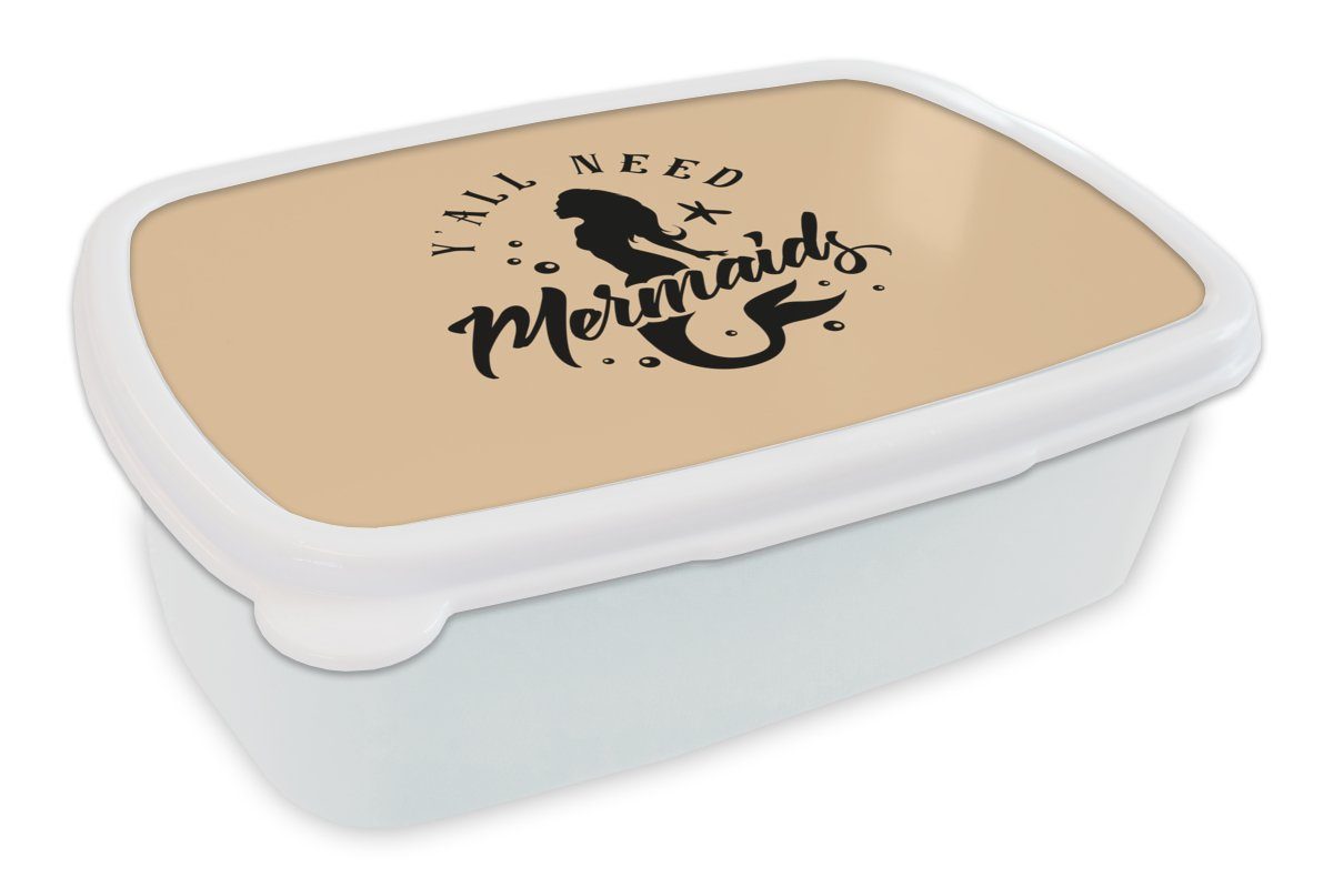 MuchoWow Lunchbox Meerjungfrau - Beige - Zitate, Kunststoff, (2-tlg), Brotbox für Kinder und Erwachsene, Brotdose, für Jungs und Mädchen weiß