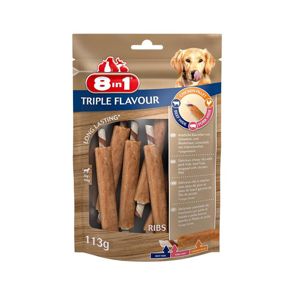 8in1 Triple Flavour Ribs, Snack für: Hund