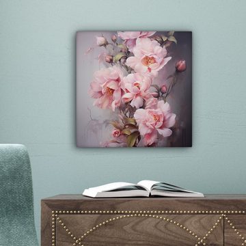 OneMillionCanvasses® Leinwandbild Rosen - Blumen - Rosa - Kunst - Aquarell, (1 St), Leinwand Bilder für Wohnzimmer Schlafzimmer, 20x20 cm