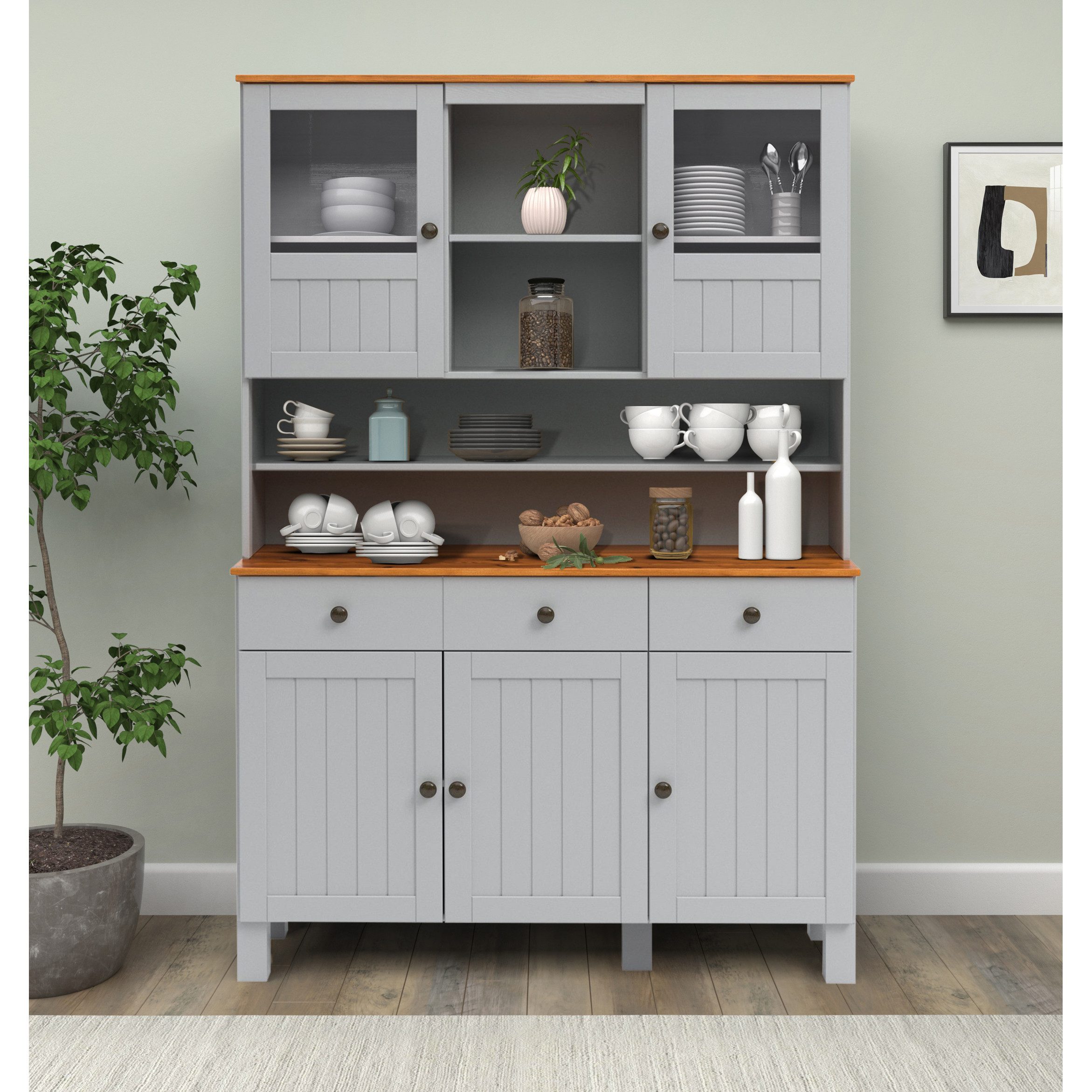 loft24 Sideboard Dorte, Anrichte, Mehrzweckschrank, 3 Türen, 2 Schubladen, Kiefer, Landhaus