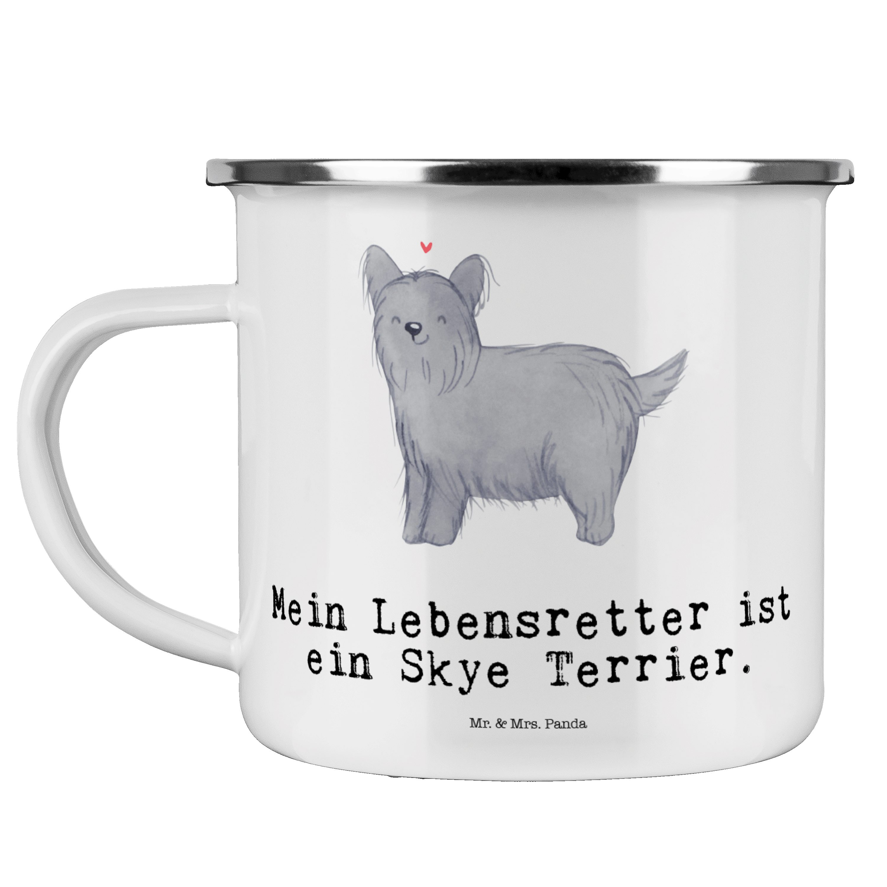 Mr. & Mrs. Panda Becher Skye Terrier Lebensretter - Weiß - Geschenk, Metalltasse für Camping, Emaille