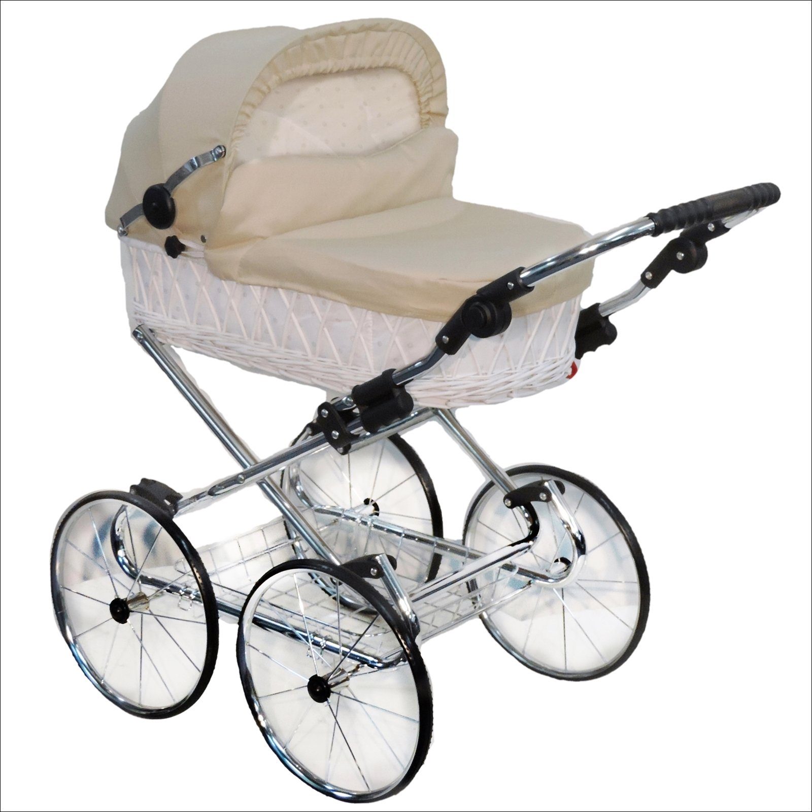 Eichhorn Kinderwagen Puppenwagen klassischer Korb-Puppenwagen - echte Weide (weiß), handgeflochten, mit höhenverstellbarem Griff für Kinder von 3-10 Jahren - made in EU