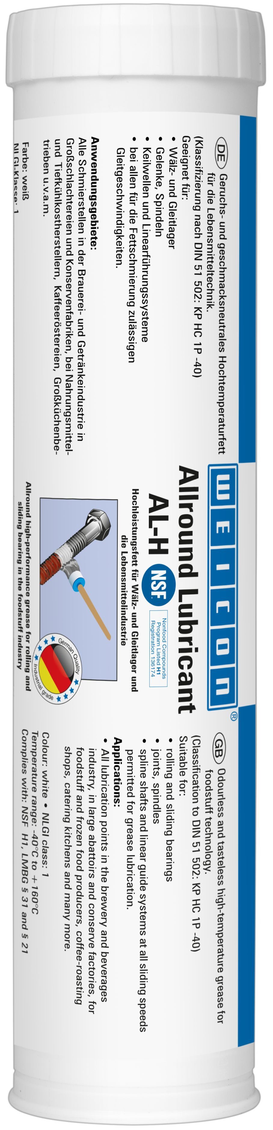 WEICON Schmierfett AL-H Hochleistungsfett, 400 g, (Eimer), geruchs- und geschmacksneutral, NSF-Zulassung, Hochtemperaturfett