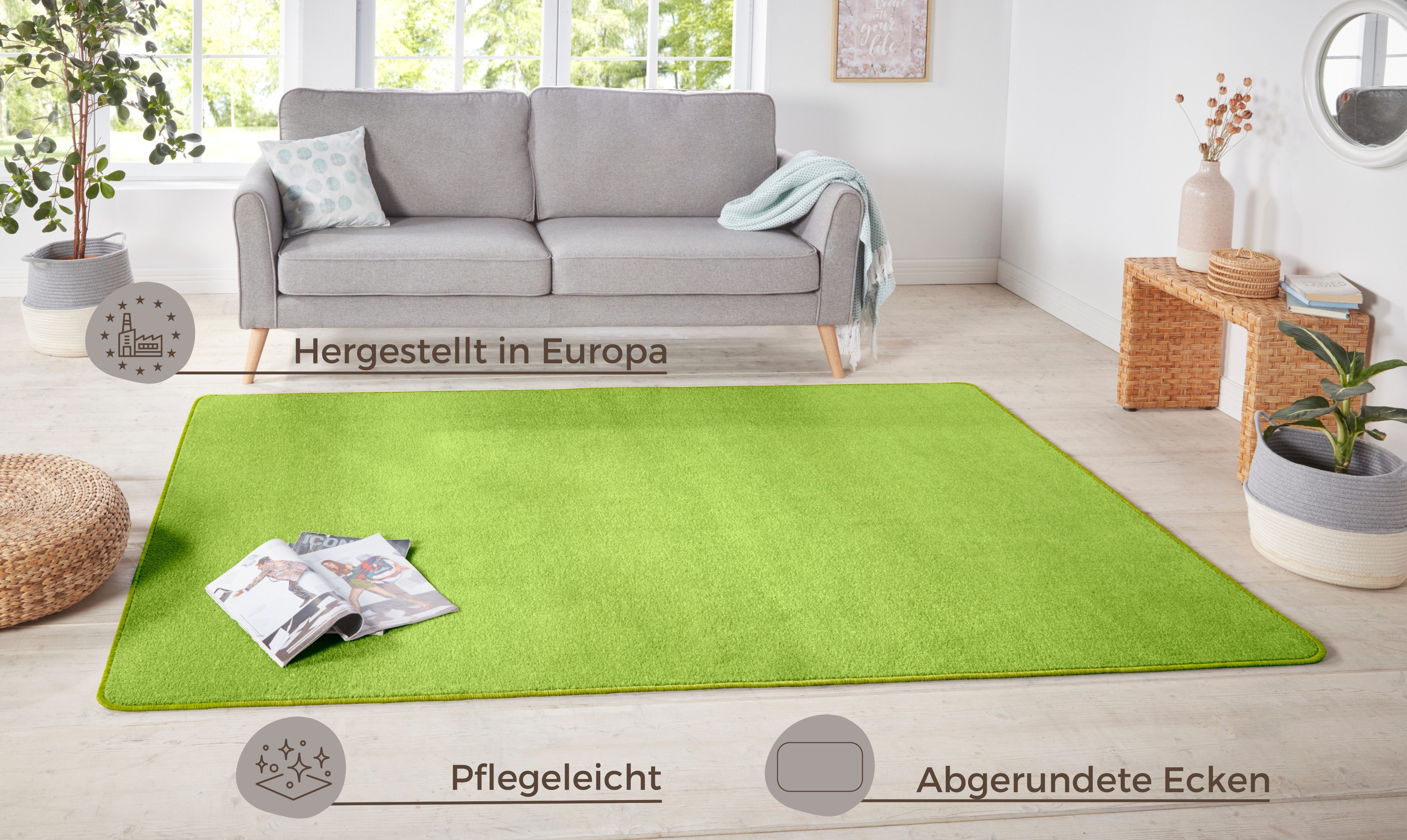 HANSE Home Teppich Shashi, rechteckig, Höhe: 8,5 mm, Kurzflor, Unifarben, Läufer, weich, Esszimmer, Kinderzimmer, Flur